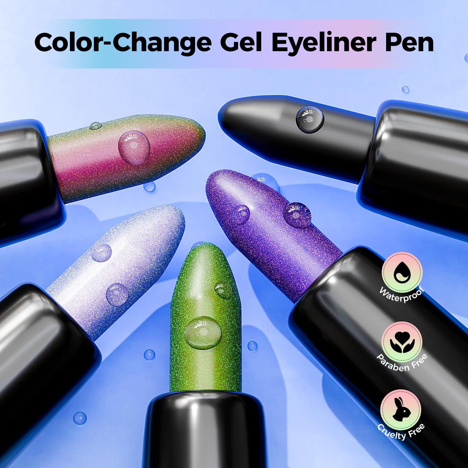 Ofanyia Ofanyia Multichrome Eyeliner Pencil, 3 Pcs Metallic Gel Eyeliner, Purle Pale Pink Matte Black Shifting Colors EyeLiner Pen, Waterproof Eyeliner, Smudge Proof Easy To Color Gel Eyeliner Pencil