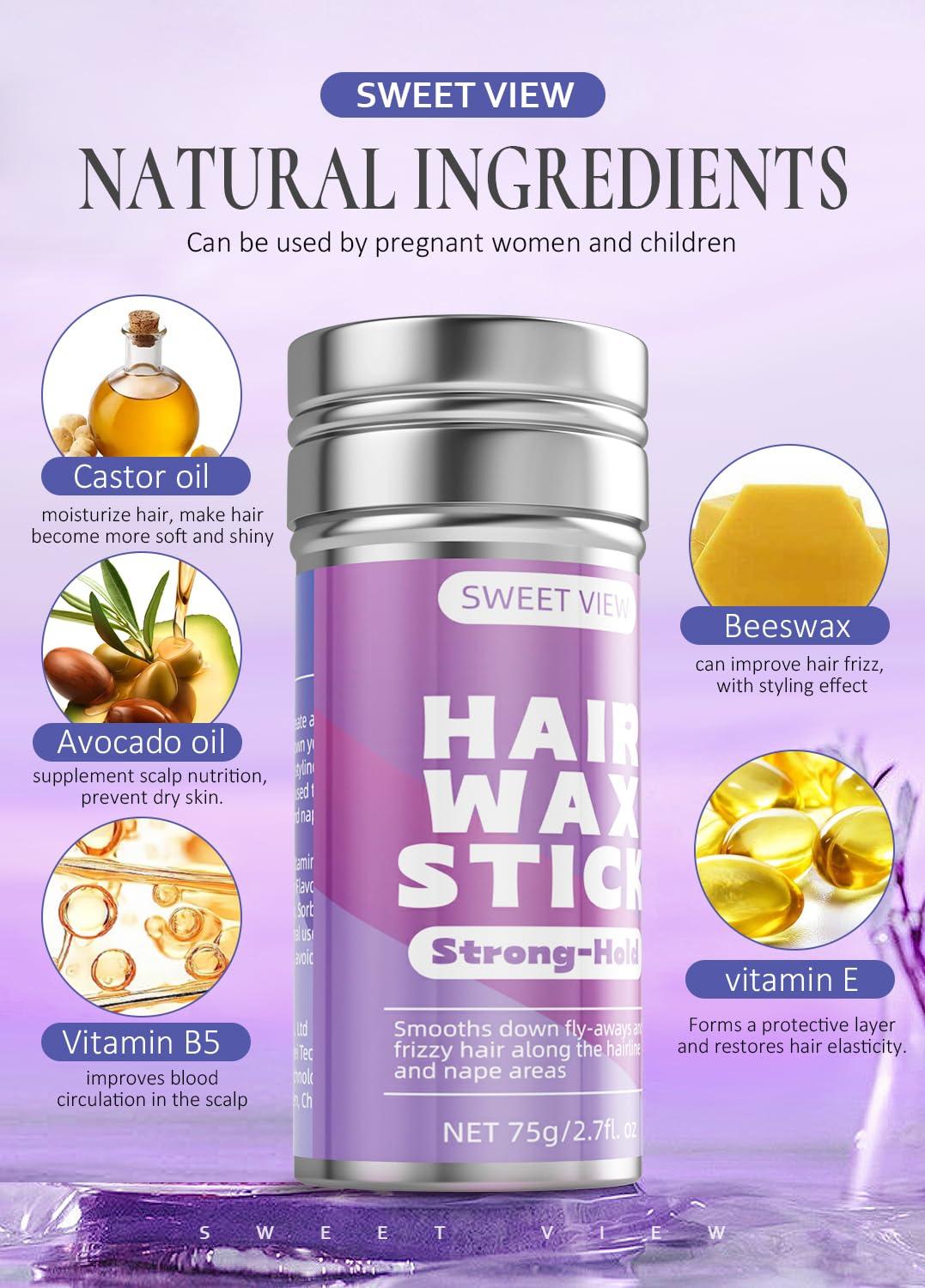 SWEET VIEW SWEET VIEW 2PCS Hair Wax Stick, Flexible Hold Fly Away Hair Tamer, Slick Back Hair Gel/Cream for Sleek Ponytail, Smooth Flyaways & Frizz, Hair Styling Accessorie Pomade Balm for Toddler, Kid