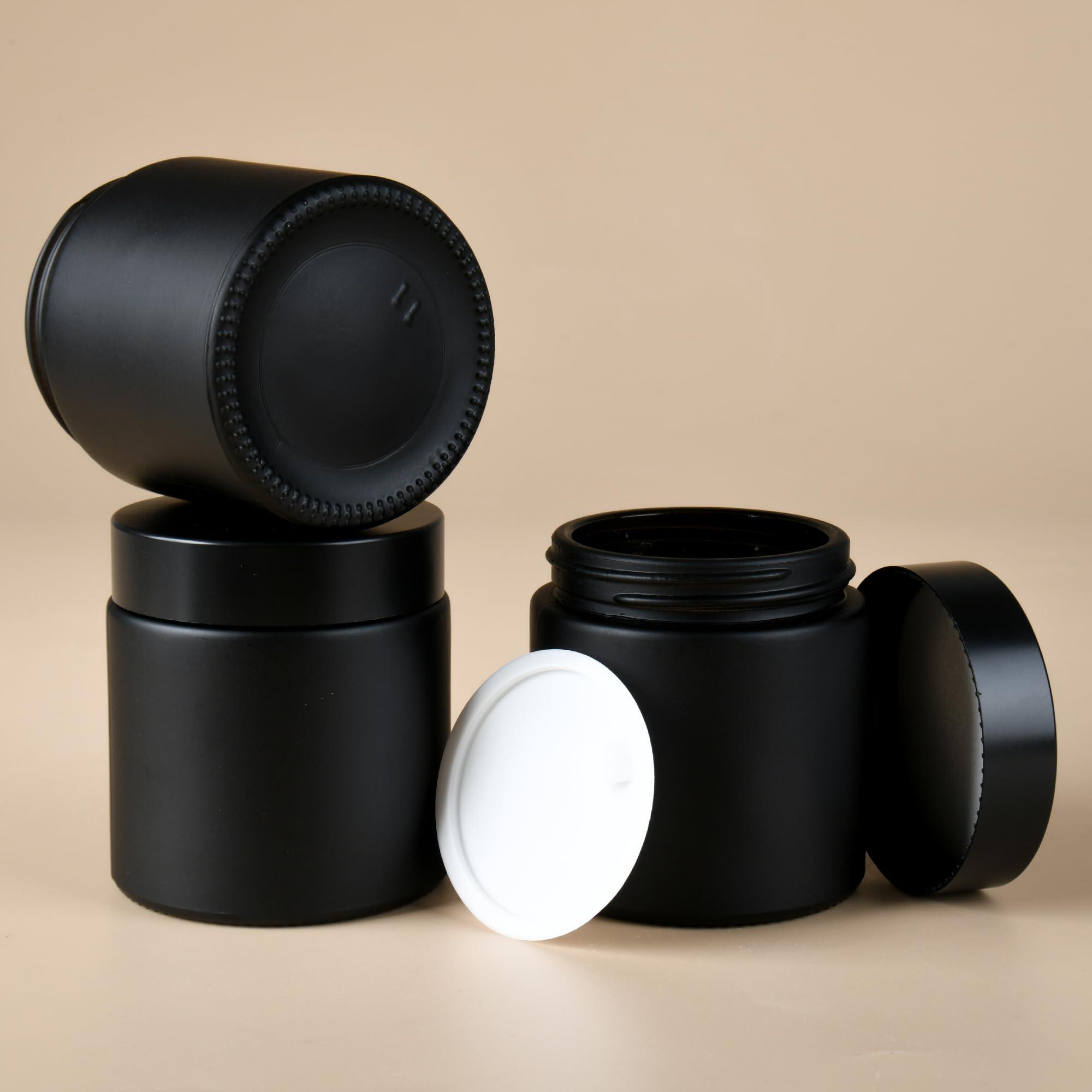 YONKAN YONKAN 4 oz Reusable Black Glass Container Jars 24 Pack with Wide-mouth Leak Proof Cap and Inner Pull-On Lid for Travel Storage Makeup, Face Creams, Body Lotions, DIY Crafts or Others