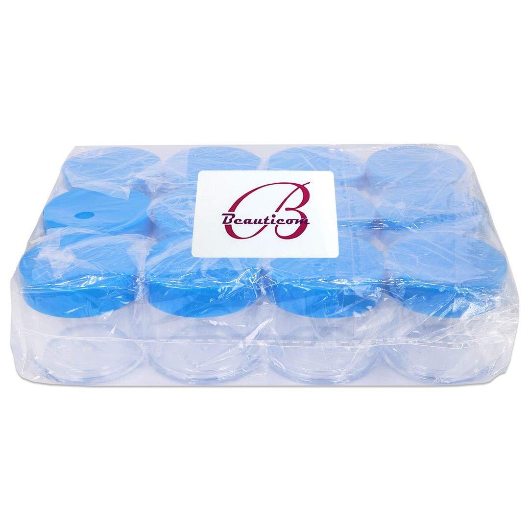 BEAUTI Beauticom 648pcs 30G/30ML (1oz) Thick Wall Round Plastic Clear Container Jars BPA Free LEAK PROOF with Flat Top Lids (648 Pieces, BLUE)