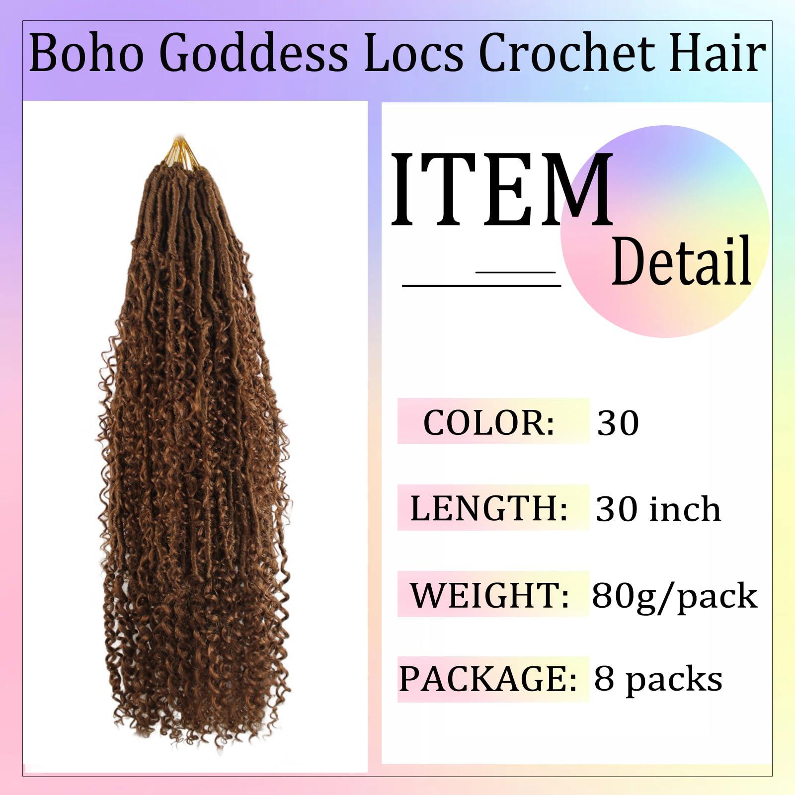 Trekci Boho Faux Locs Crochet Hair 30 Inch Goddess Locs 8 Packs Boho Soft Locs Crochet Hair with Curly Ends Pre-looped Long Bohemian River Locs Crochet Hair for Black Women(30Inch, #30)