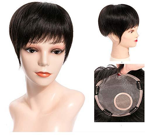 Short Human Hair Forehead Topper Wig for Women with Thinning Hair Clip on Large Top Hairpieces for Female Baldness 6.3 x 7 Mono