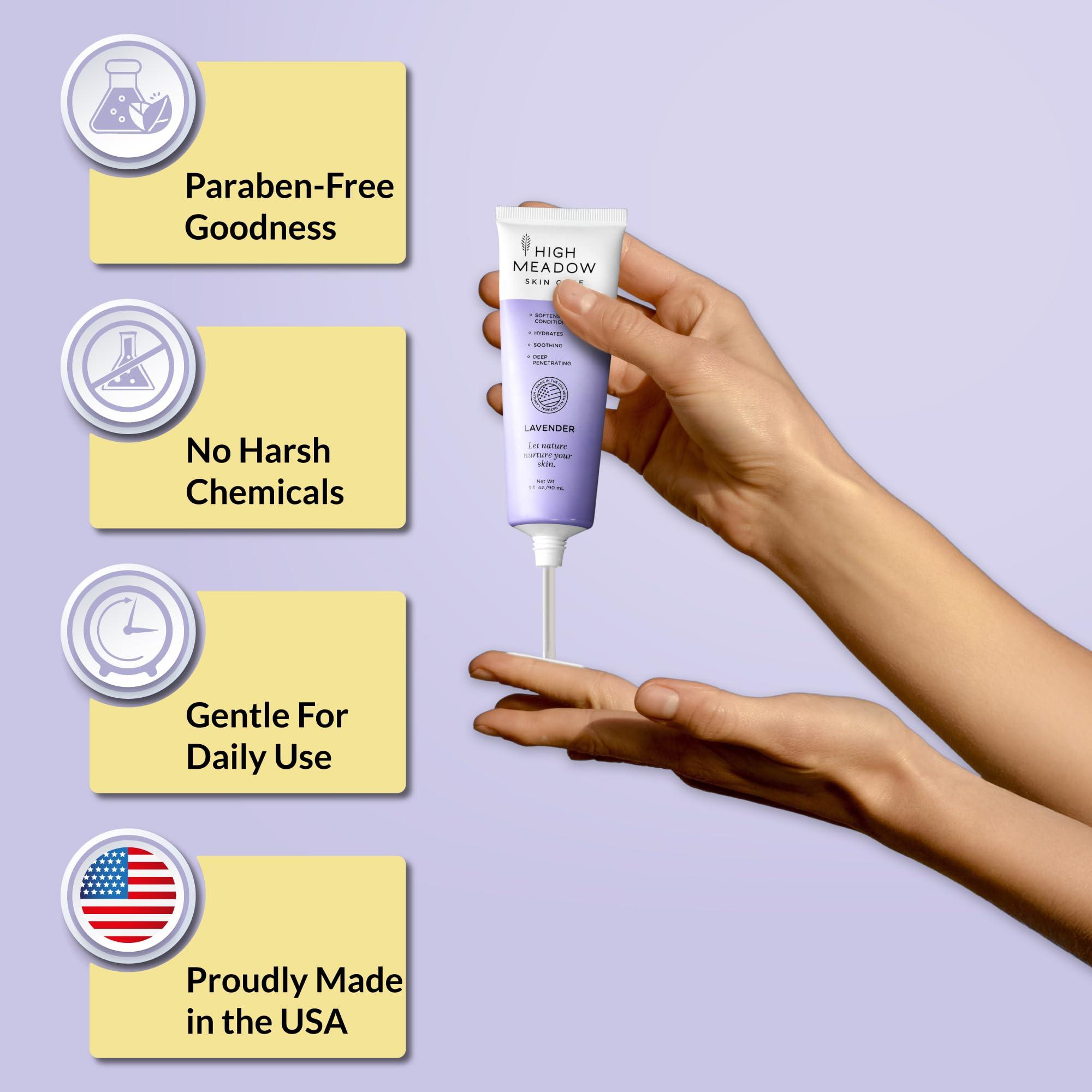 High Meadow High Meadow Lanolin Skin Cream - Deep Hydration Formula for Soft, Radiant Skin Care - Repairs Dry and Cracked Skin on Hands, Feet & Elbows - Multi-Purpose Soothing Lotion - 3.0 Oz Lavender Moisturizer