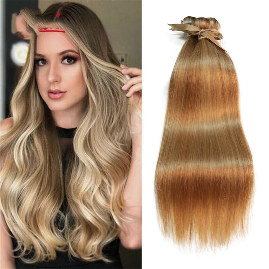 Adhdyuud Bundles Peruvian Hair Weave 10-24 Inches Straight Human Hair Extension Blonde Remy Hair Weave Bundle P6-22 10inches
