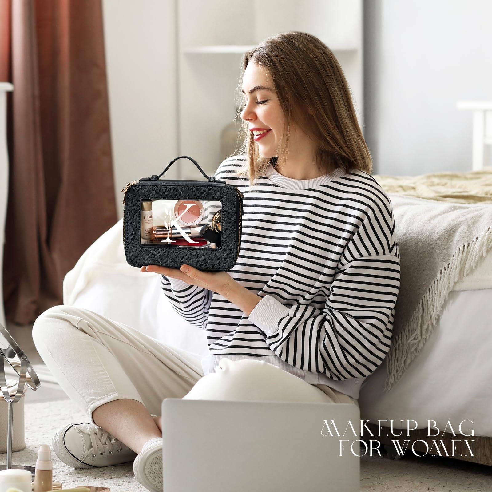 AW BRIDAL AW BRIDAL Initial Makeup Bags Monogram Makeup Bag Clear Toiletry Travel Bag with Shoulder Strap Small Clear Cosmetic Bag Women Clear Makeup Bag with Zipper, Letter M