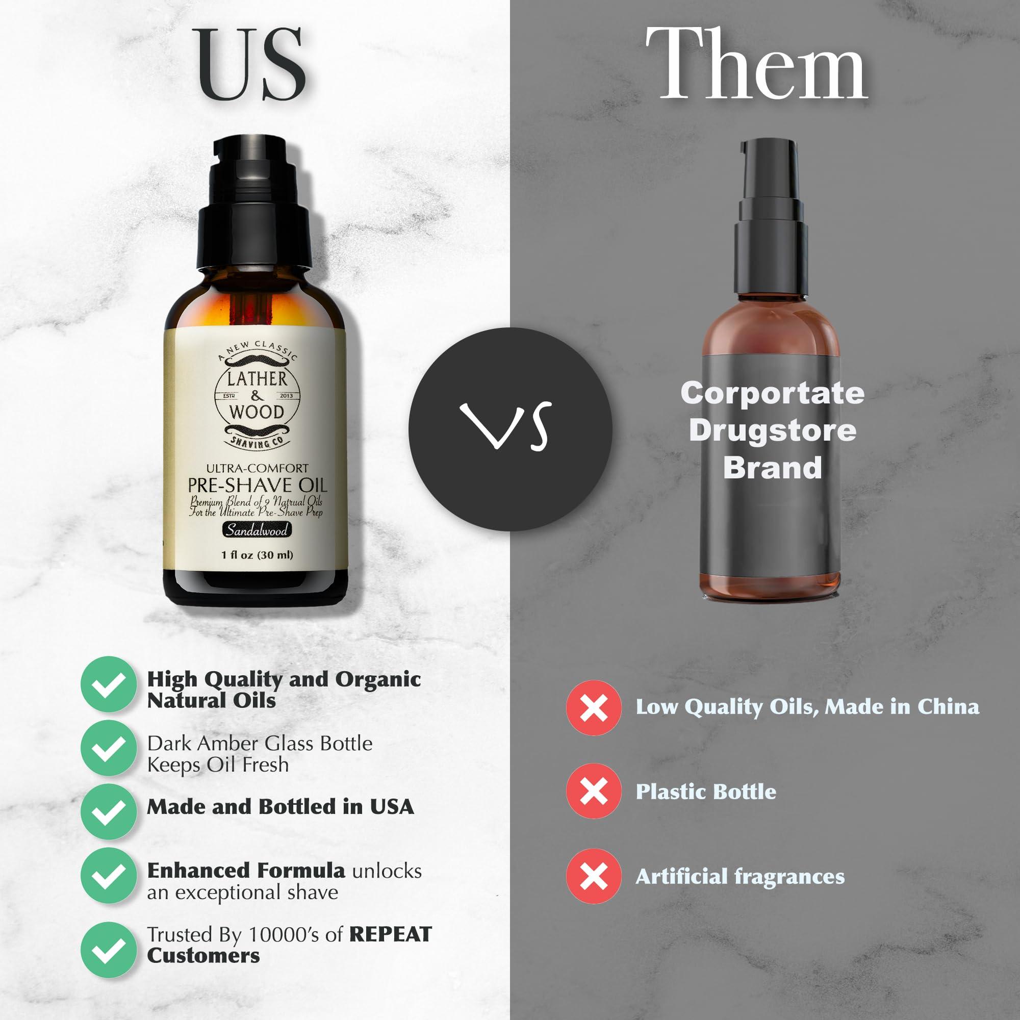 Lather & Wood Shaving Co Best Pre-Shave Oil, Sandalwood, Premium Shaving Oil for Effortless Smooth Irritation-free Shave. 1 Oz