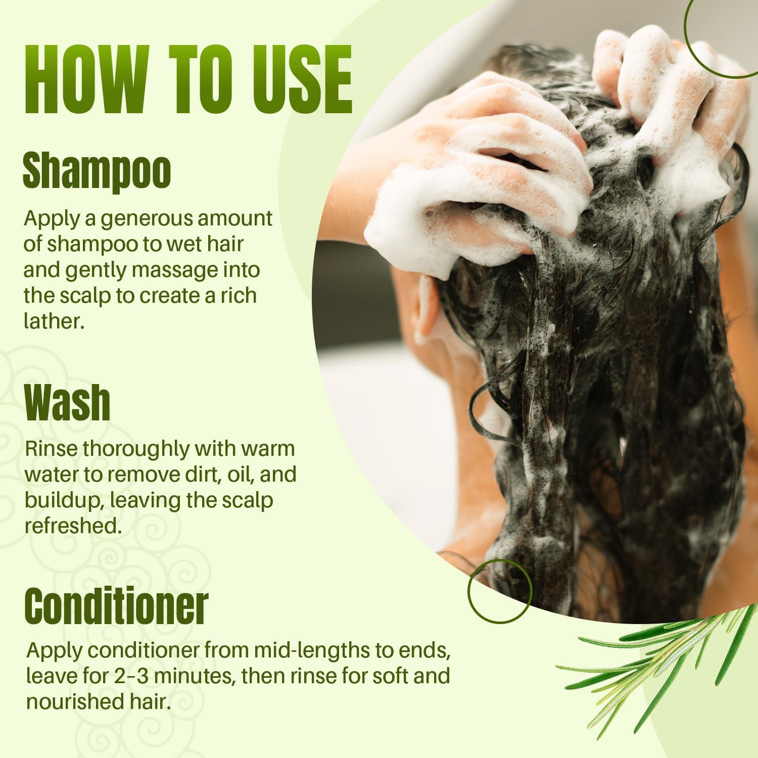 MYSTÉRE BEAUTÉ Rosemary Shampoo and Conditioner, Rosemary Oil Shampoo Promotes Hair Growth & Scalp Health, Rosemary Shampoo for Hair Growth Organic - Sulfate & Paraben Free, for Men Women - 16 fl oz each