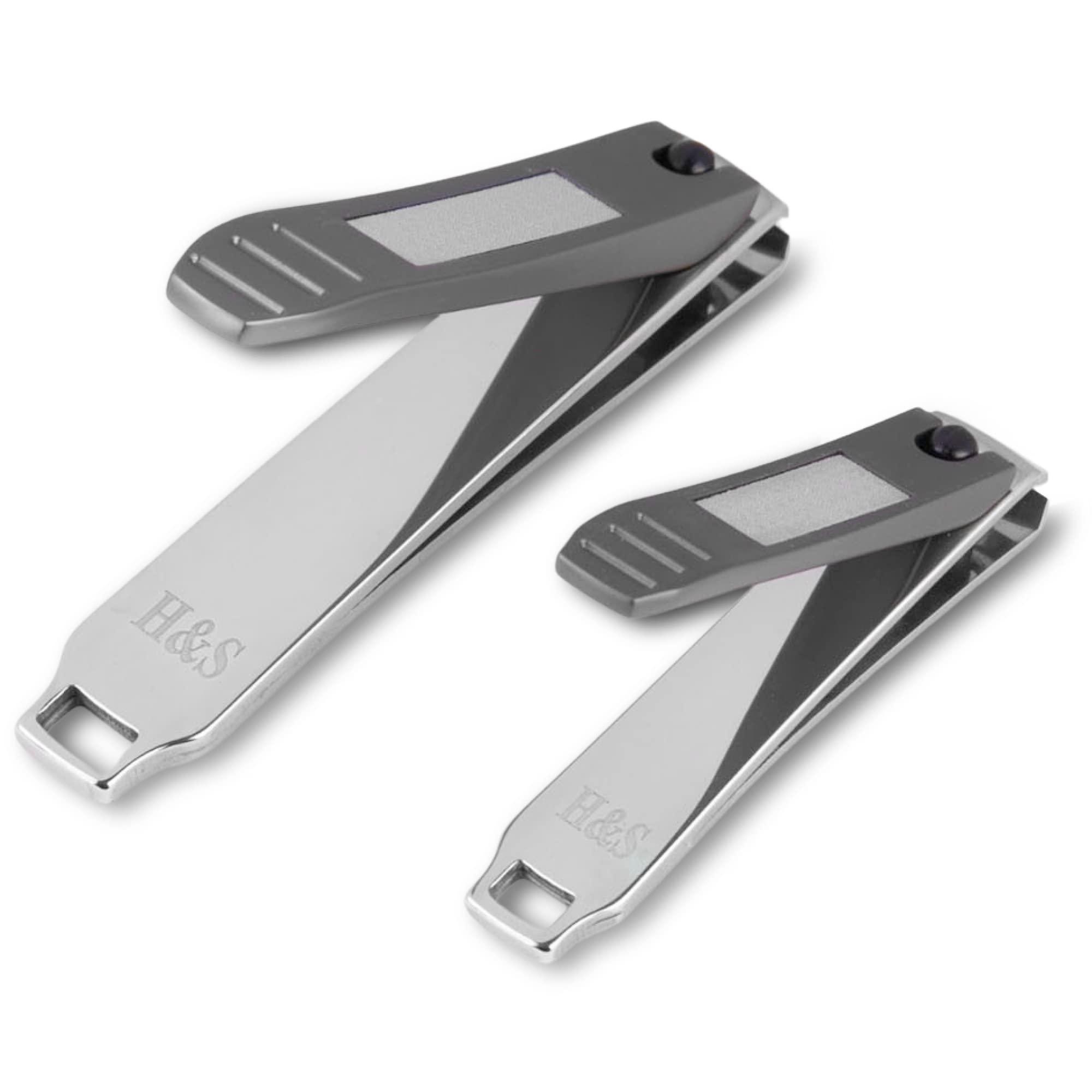 H&S H&S Stainless Steel Nail Cutter Set for Men & Women - Set of 2 - Premium Nail Clippers with Built-in Filer and Catcher - Toe nail Clipper with Curved Shaped and A Carry Sack