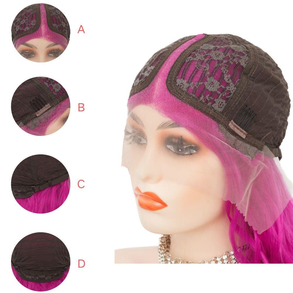 Siudus Siudus Hot Pink Lace Front Wigs for Women Long Curly Wavy Wig Middle Part Synthetic Fibre Halloween Cosplay Wig