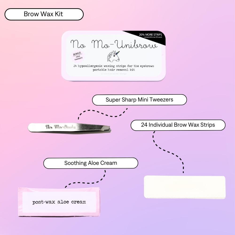 No mo-stache No Mo-Unibrow Hair Removal Waxing Kit - Waxing Strips For Eyebrows, Face, Upper Lip, and Chin - As Seen On Shark Tank - Travel Friendly Wax Strip For Face - Wax Strips and Mini Tweezers - 3 Pack