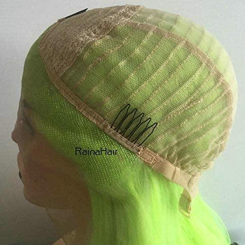 RainaHair Green Lace Front Wigs Straight Light Green Synthetic Hair Natural Heat Resistant Hair Wigs Half Hand Tied Wigs for Cosplay Daily Wear (24 Inch, Greenst/lace front wig)