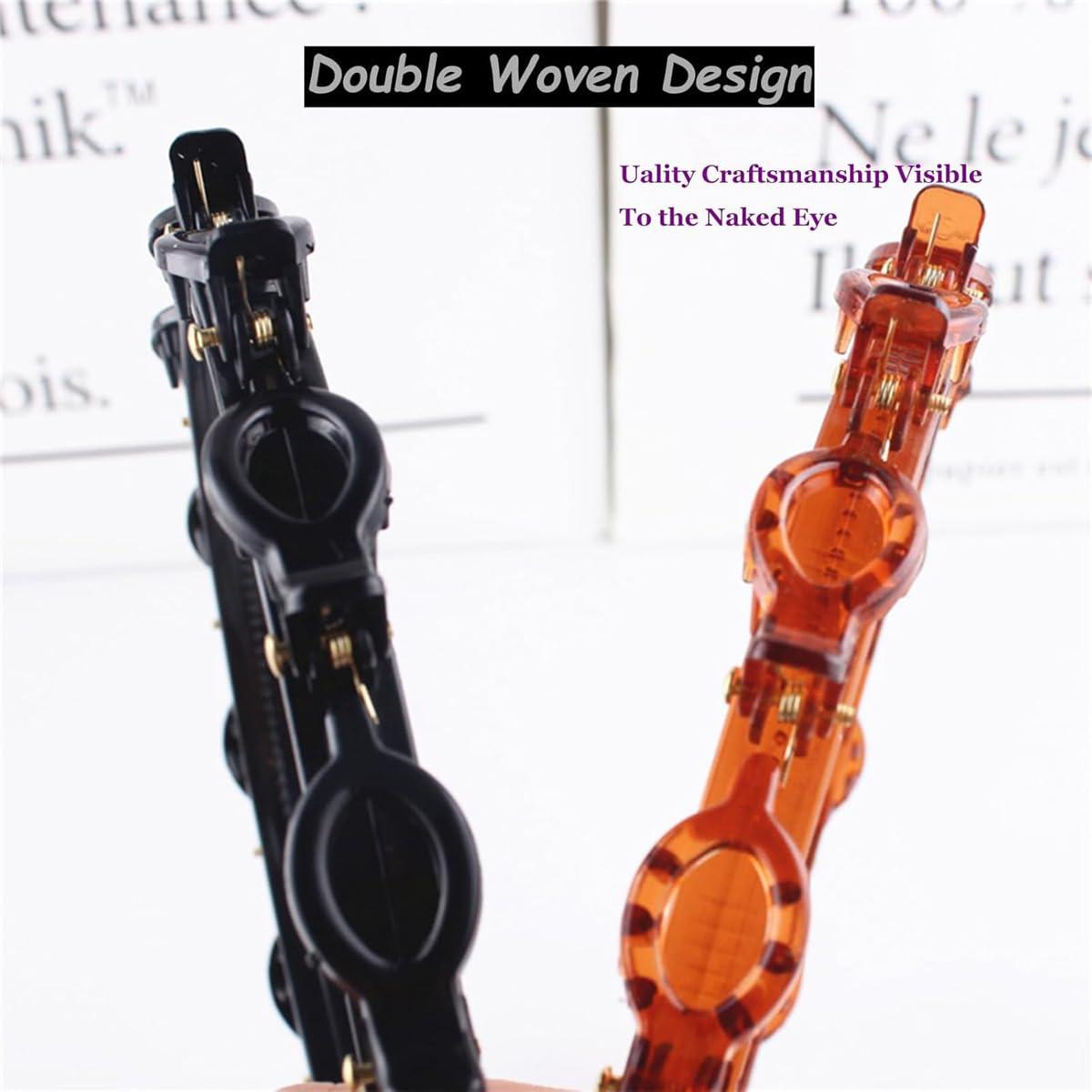 Evarisy Bangs Hairstyle Hairpin Headband, Headband with Clips Attached, Double Layer Band Twist Plait Headband Hairpin Hair Claw Clips, Women Fashion Hair Accessories (2PCS-2)