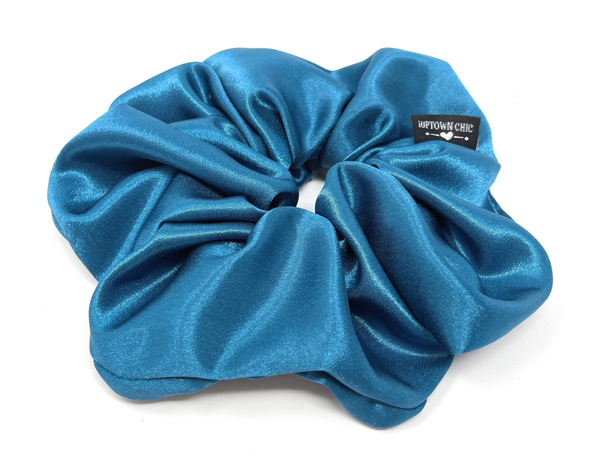 IUPTOWN CHIC Iuptown Chic Jumbo Oversized XL Satin Scrunchies for Women Girls, Frizz Prevention, Sleep Hair Holder Scrunchy, Large Elastic Ties Band for Ponytail Bun, Satin Hair Ties for Breakage Prevention (Teal)