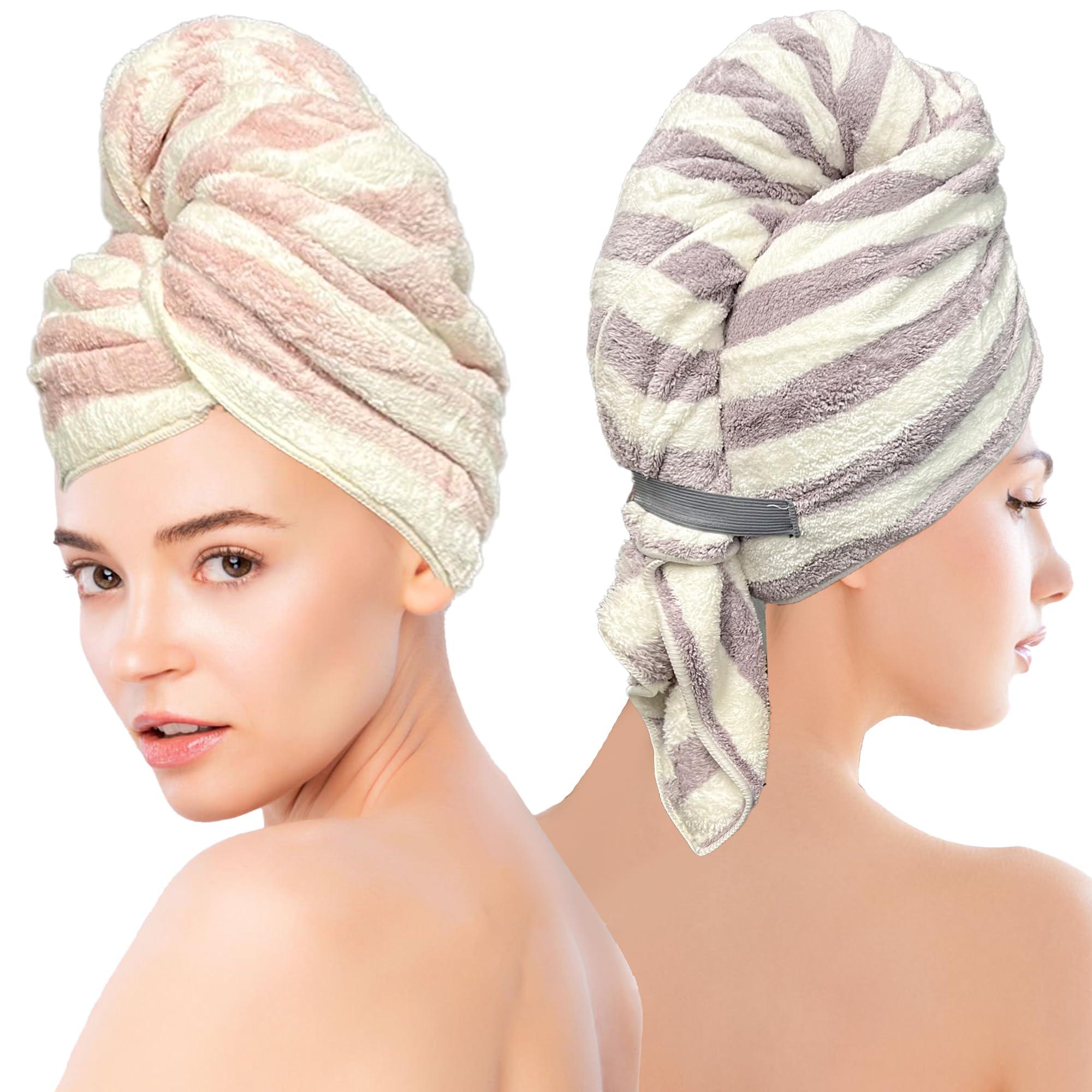 Chloven Chloven Large Microfiber Hair Towel Wrap for Women - 2 Pack Absorbent, Oversized Hair Wrap Towels for Quick Drying - Soft & Gentle Turban Towel for Women - Perfect for Curly, Straight, Thick Hair