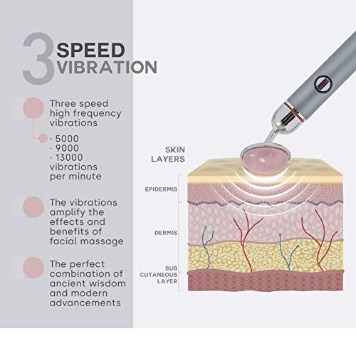 Mik Beauty Mik Beauty USB Rose Quartz Face Roller Massager - Vibrating Facial Roller and Gua Sha Set with Travel Bag - Jade Roller Kit for Eye, Neck, and Face