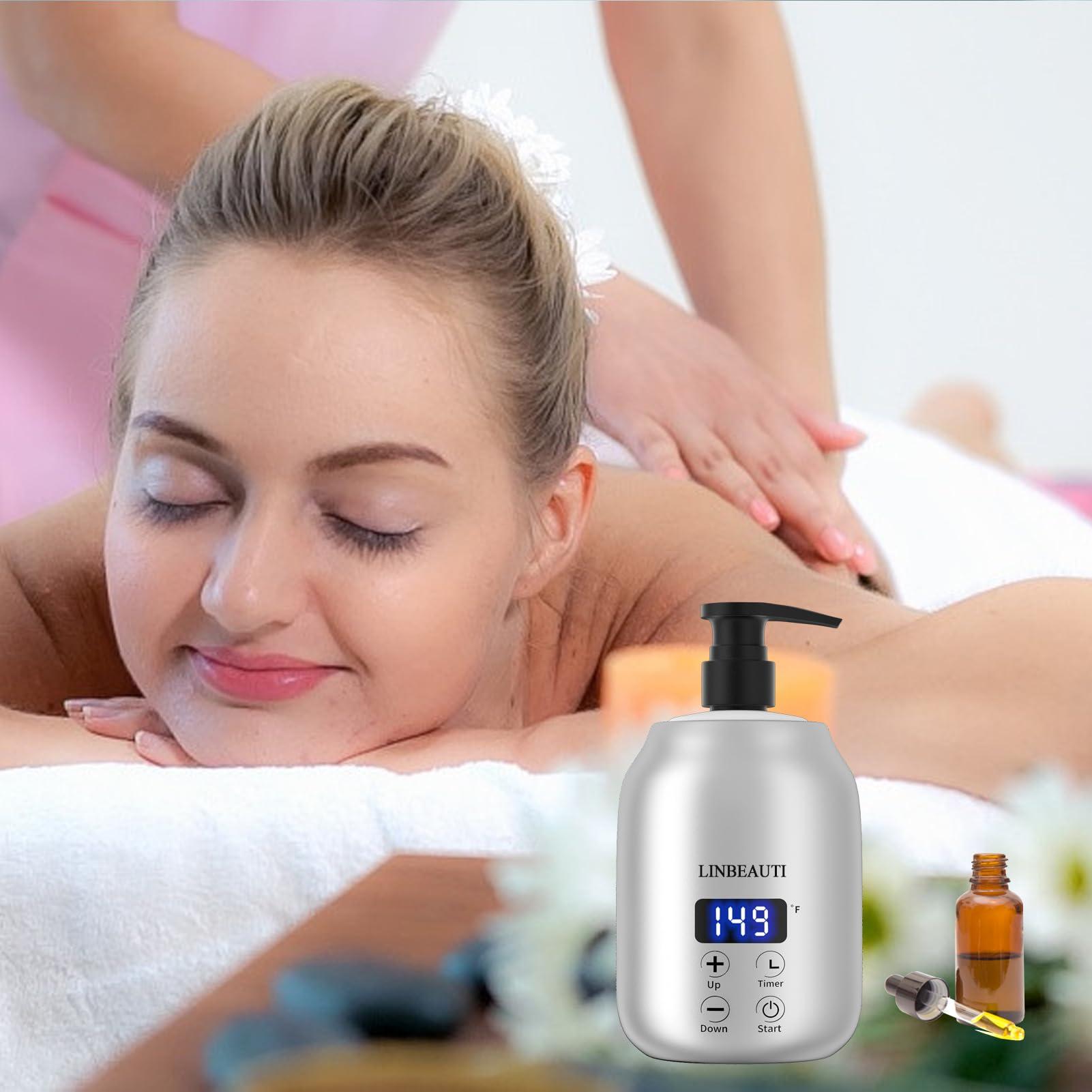 LINBEAUTI LINBEAUTI Massage Oil Warmer with Two Oil Bottle Dispenser, Lotion Bottle Warmer, Smart Touch Key Electric Warm Lotion Dispenser, Lube Gel Cream Warmer for Home Pro Salon Spa Massage (Silver)