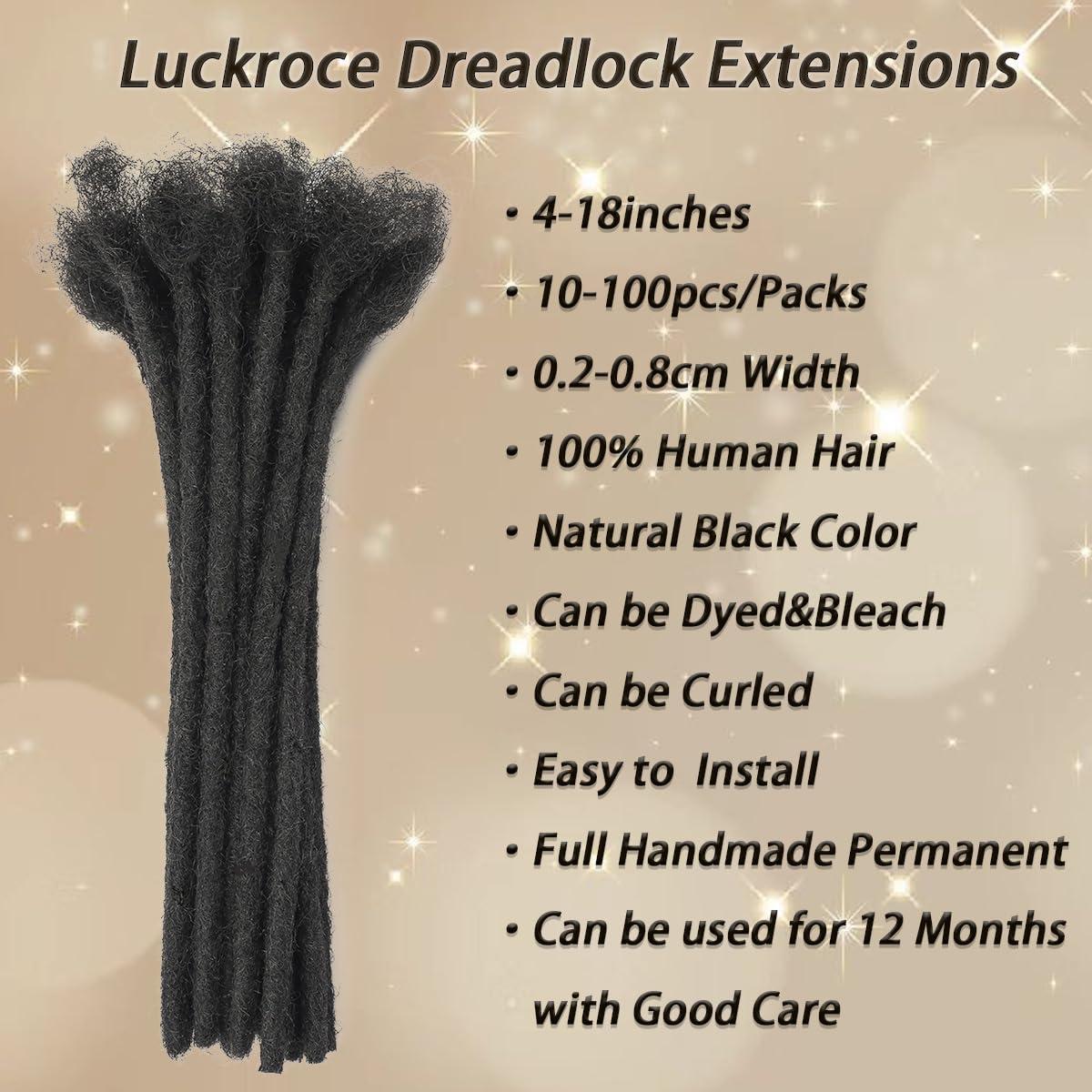 Luckroce Luckroce Human Hair Loc Extensions 18 Inches 10 Str Human Hair Dreadlock Extensions 0.2cm Loc Extension Human Hair 10Str Human Hair Locs For Women/Men/Kids (18 Inch,Natural Black)