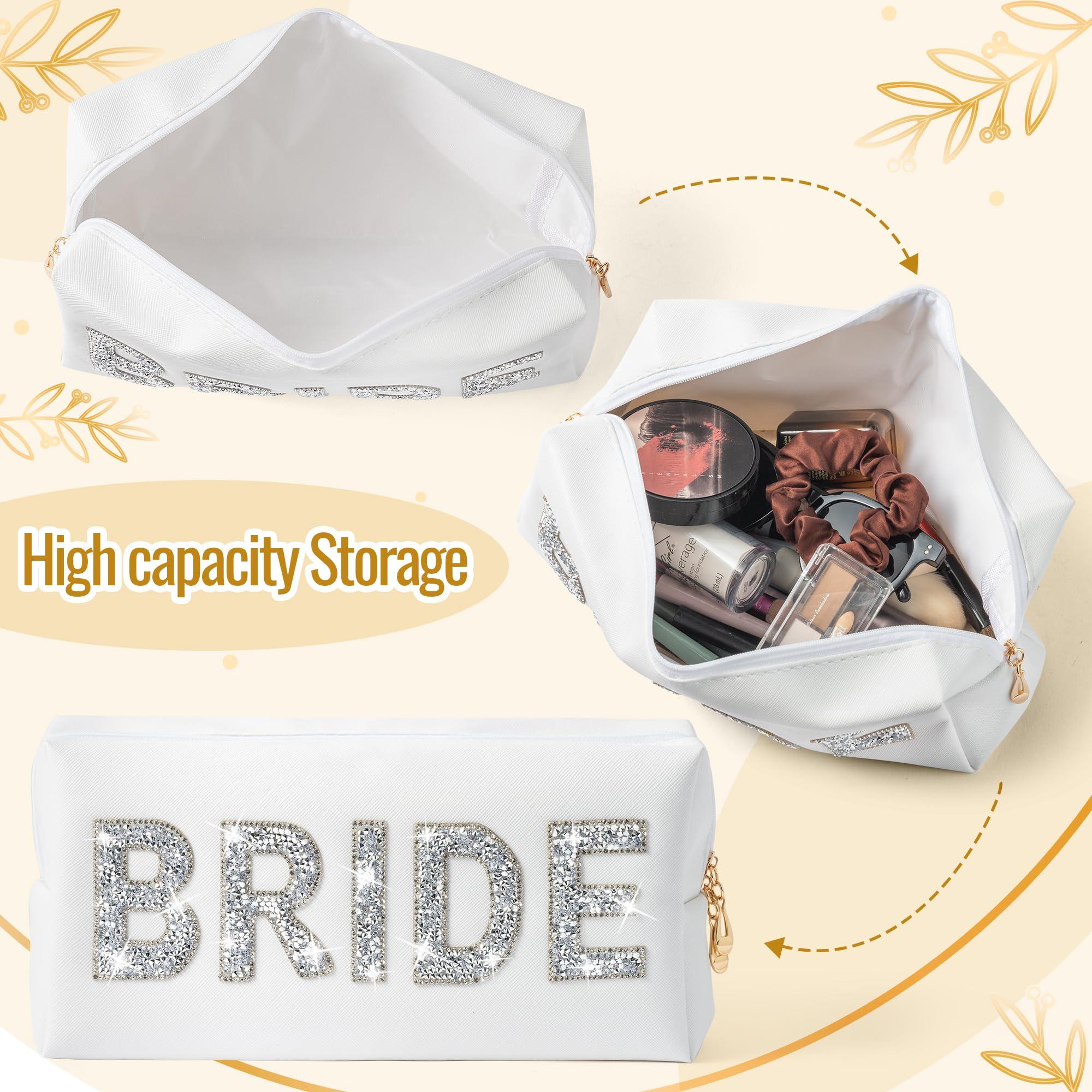 Belanttega Belanttega Bride Cosmetic Toiletry Bag - Bride to be Makeup Bag Large Capacity Travel Toiletry Bag With Diamond Rhinestone Portable Purse for Wedding Engagement Bridal Shower Bridesmaids Bachelorette