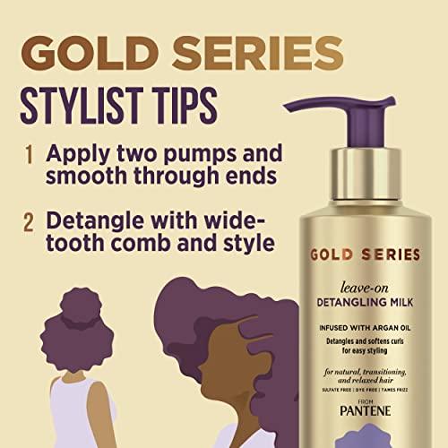 Pantene Pantene Gold Series from Sulfate-Free Leave-On Detangling Milk Treatment with Argan Oil for Curly, Coily Hair, 7.6 fl oz