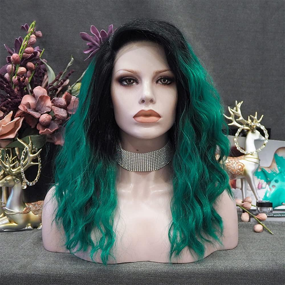 PAYNAN Green Wig Black Root Synthetic Lace Front Wig Wave Wigs Heat Resistant Fiber Cosplay Wig