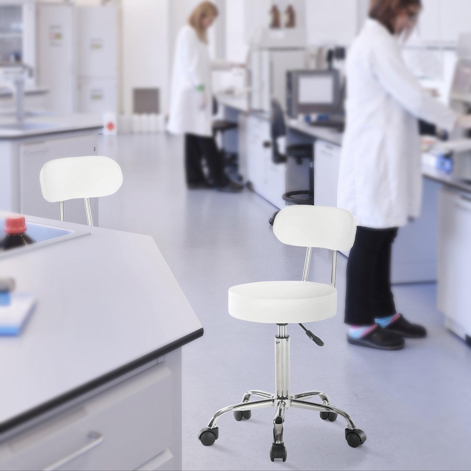 Artechworks Artechworks Adjustable Rolling Swivel Massage Stool for Salon Spa Tattoo Facial Medical Office Chairs with Backrest Wheels and Metal Plate Frame White (1 Pcs)