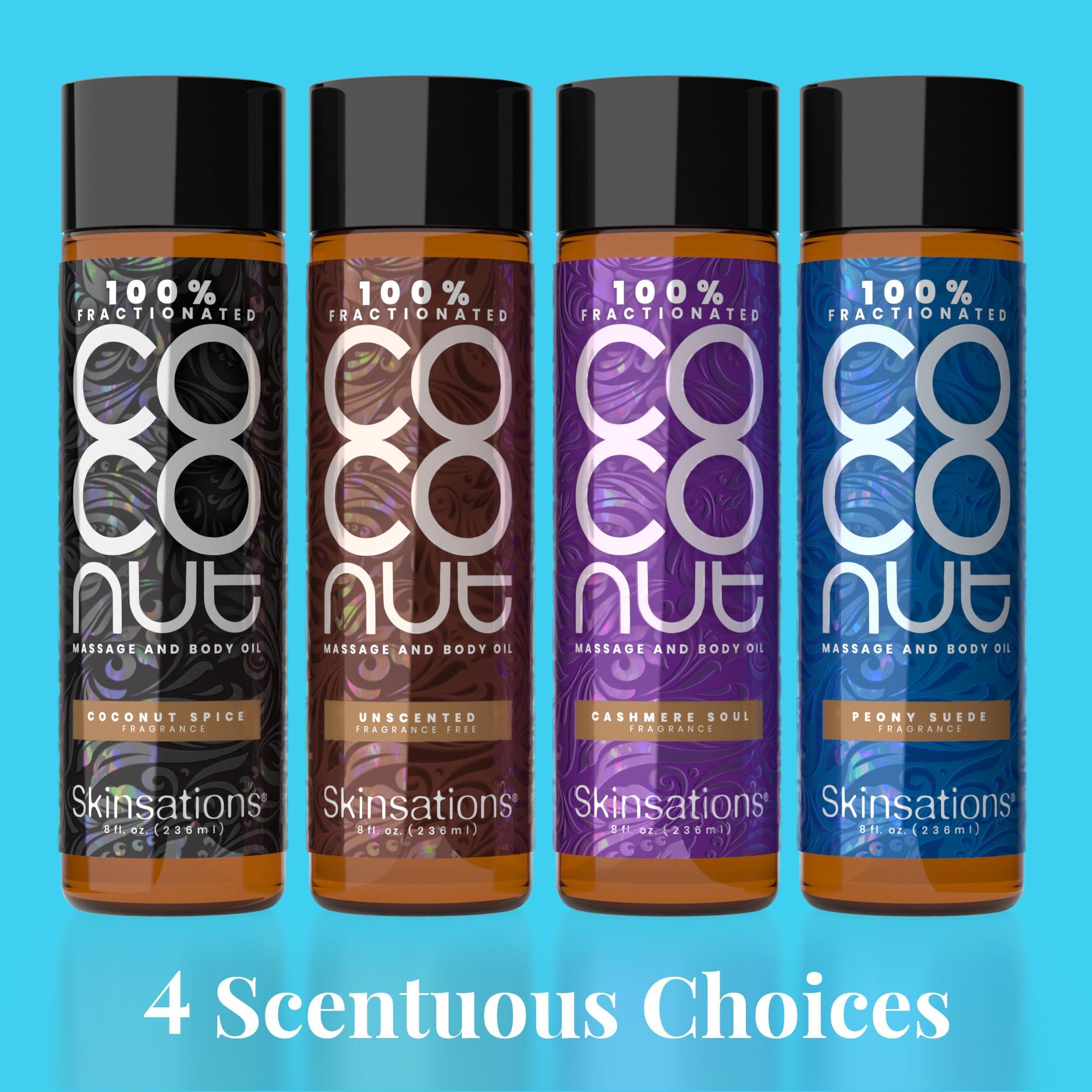 Skinsations Skinsations - Scented Body Oil - Coconut Spice - 100% Fractionated COCONUT Oil - Fragrance Oil for Skin, After Shower Body Oil for Women and Men, Body Moisturizer, Bath Oil, Hydrating Massage Oil