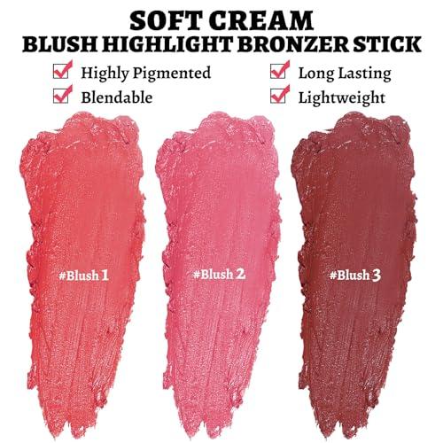 SPRINGSKY Face Stick Trio 3Pcs Multi-Use Makeup Blush Sticks, Buildable Blendable Lightweight Cream Blush Stick for Cheeks Make Up For Women 3-in-1 Blusher and Lip Makeup Sticks (04)