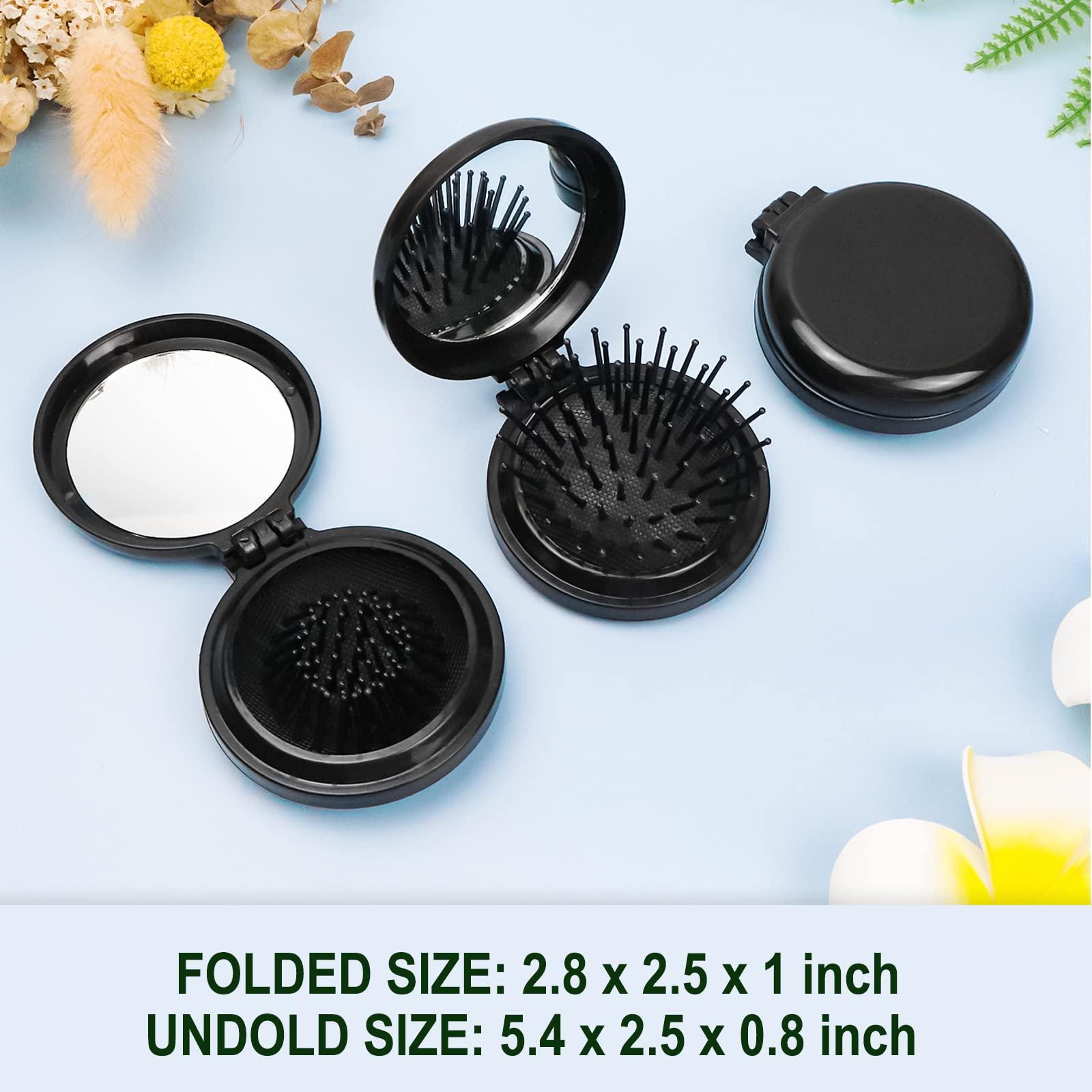 HQSLsund 10 Pack Folding Travel Mini Hair Brush with Mirror, Round Hair Brushes Folding Pocket Hair Brush Mini Hair Comb for Women and Girls (Black)