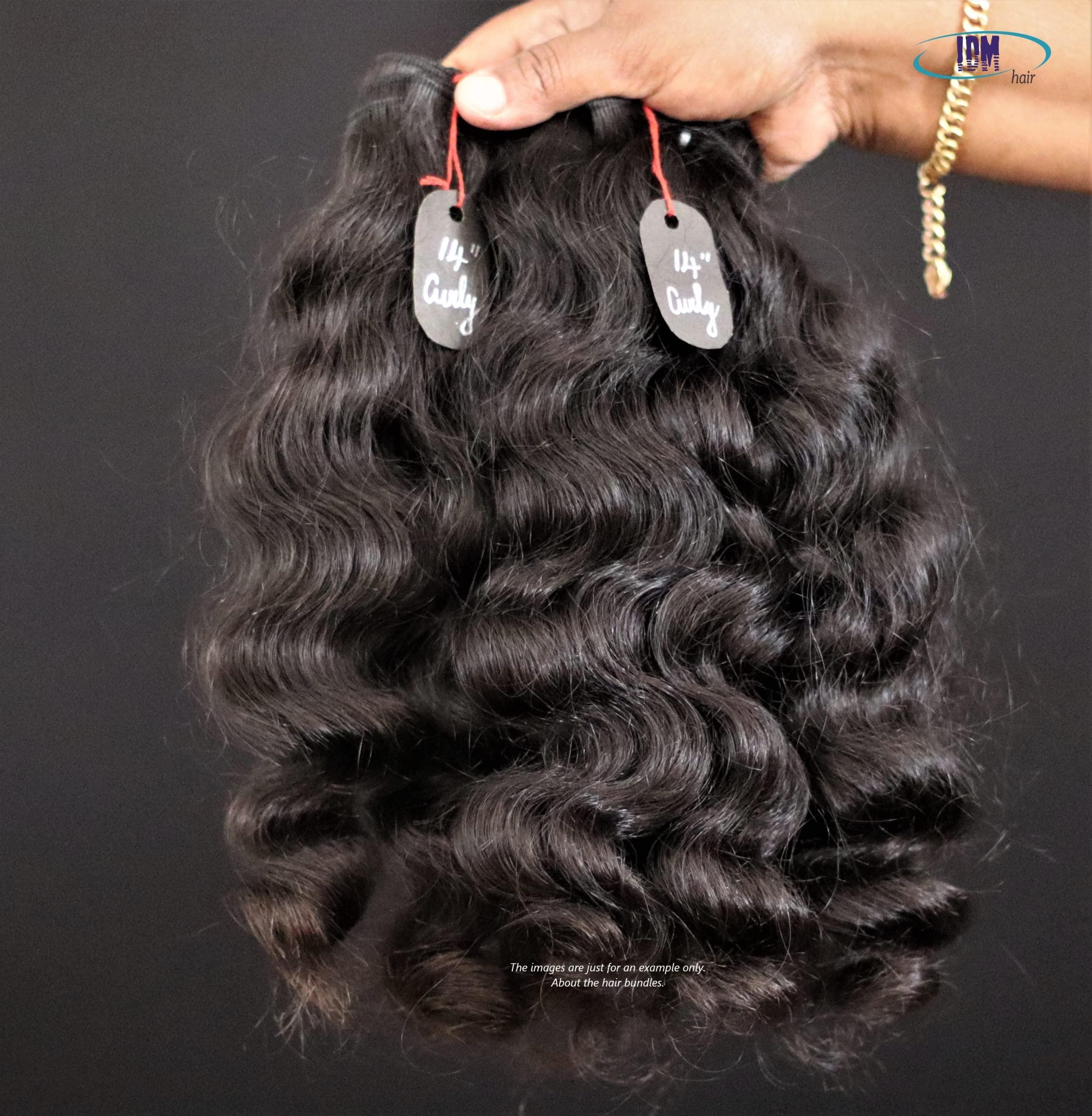 IDM INDIA IDM 14” Curly 2 bundles raw indian bundles human hair indian natural curly single donor hair