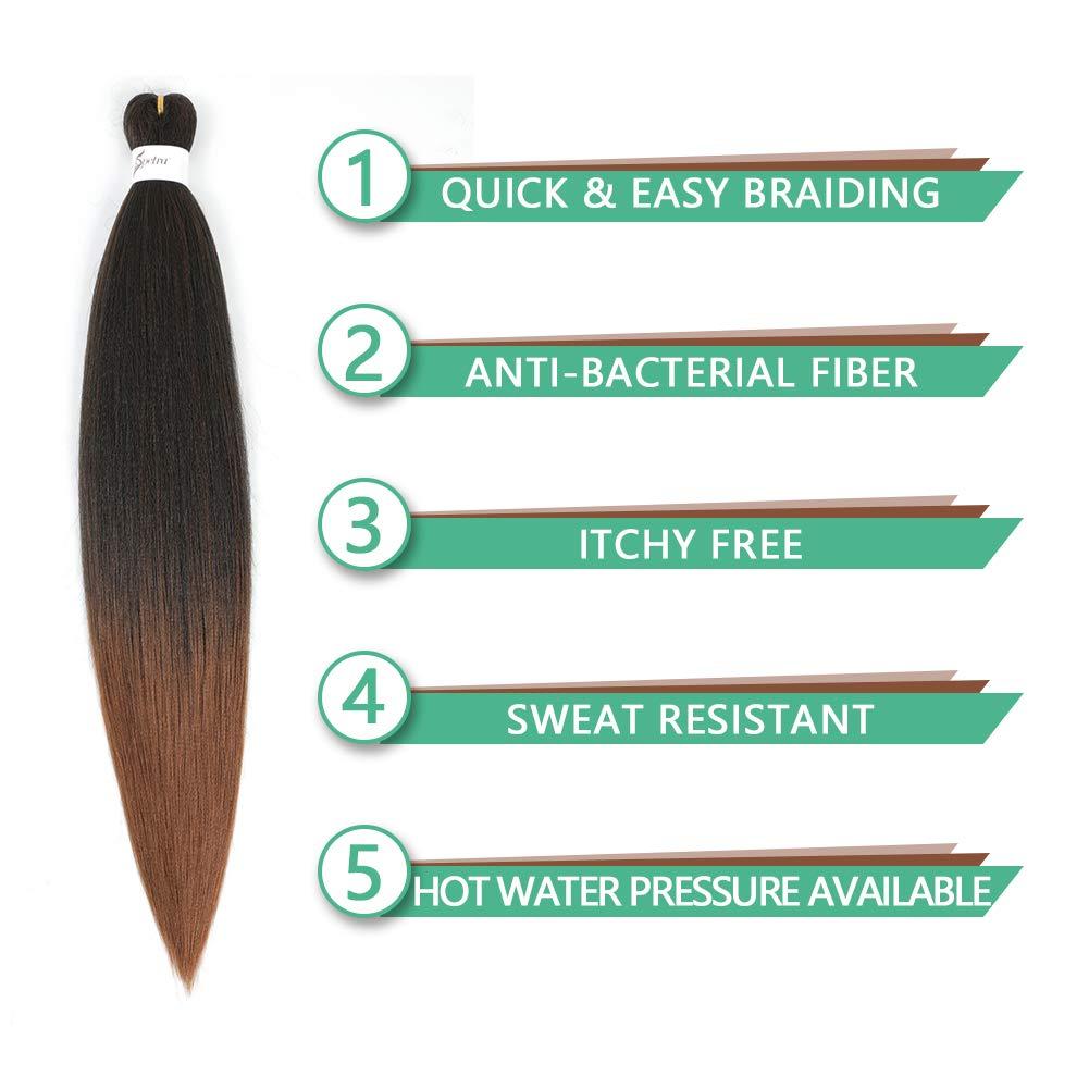 SOKU Pre-stretched Braiding Hair 4 Packs- 24 Inch Ombre Brown Braiding Hair Yaki Straight Prestretched EZ Braids Hot Water Setting Ombre Aurburn Professional Soft Synthetic Hair Extensions