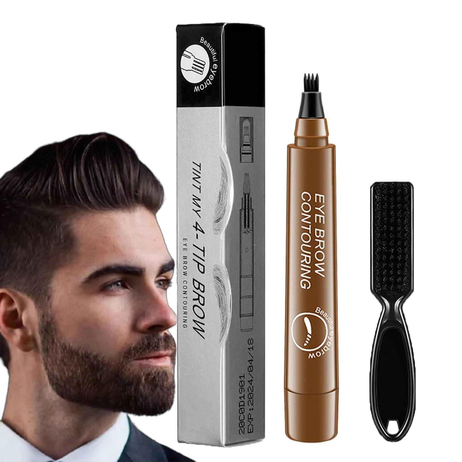 QINMAO 4 Points Multi-Used Pen,4 Points Multi-Used Waterproof Beard Filling Pen Kit,Magic Microblading Eyebrow Pencil,Lumentes Waterproof 4 Tipped Precise Brow Pen (Light brown)
