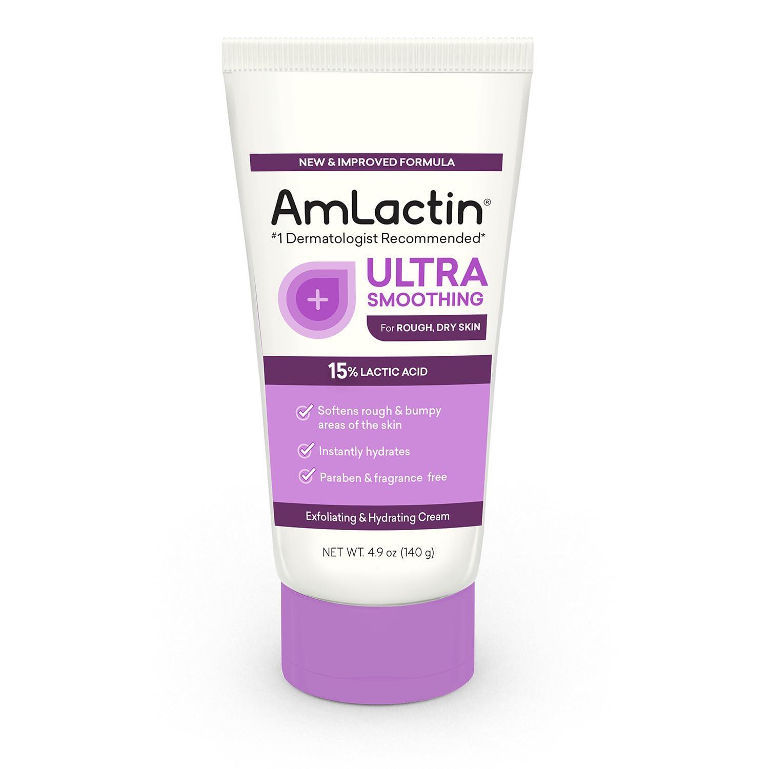 AmLactin AmLactin Ultra Smoothing - 4.9 oz Body & Hand Cream with 15% Lactic Acid - Exfoliator and Moisturizer & Daily Nourish 12% - 14.1 oz Body Lotion with 12% Lactic Acid - Exfoliator and Moisturizer