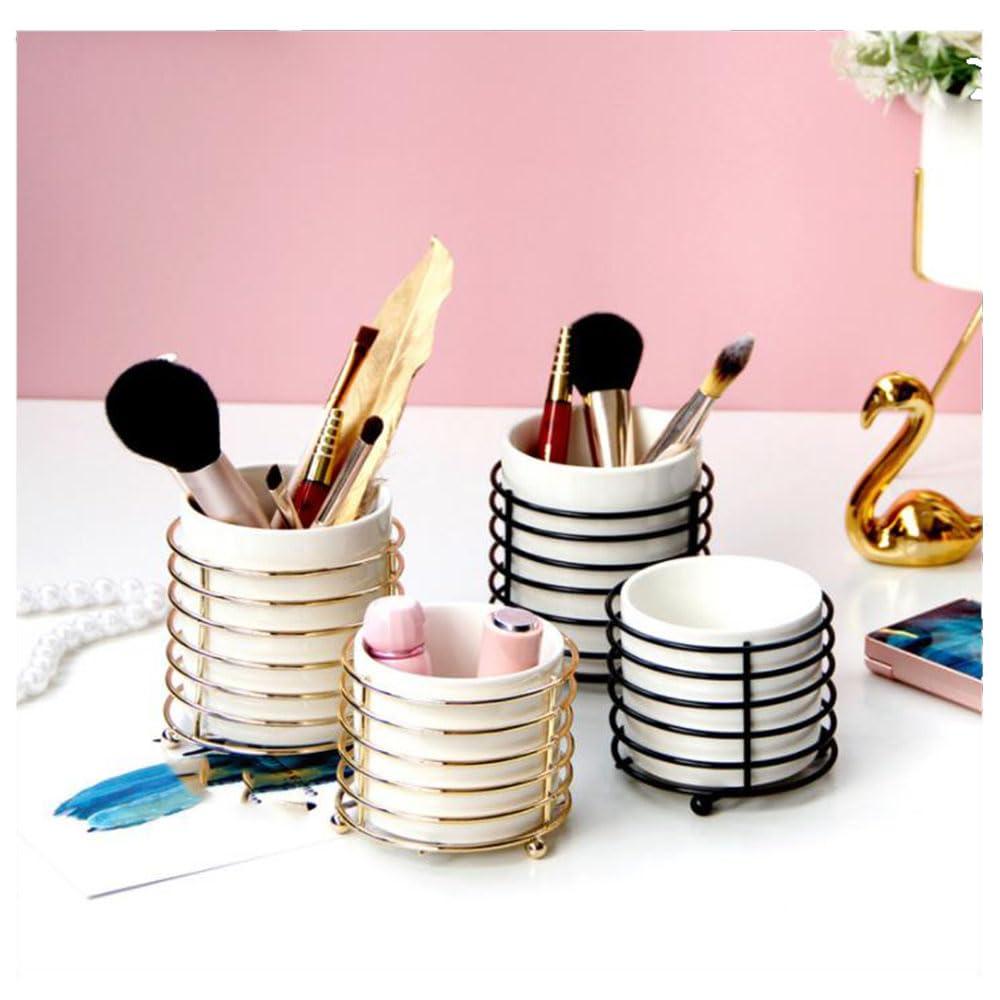 Alipher Alipher Makeup Brush Holder Ceramic Cosmetic Brush Organizer Portable Makeup Brush Cup Desktop Jewelry Storage Bottle For Office Bathroom (8.7 * 9.8CM, Black)