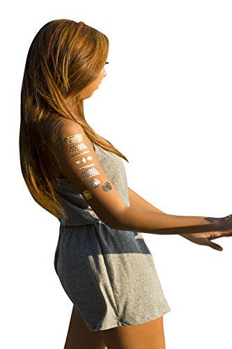 Chrome Tattoos Tattoo Gold Silver Black Metallic Temporary Assorted Jewelry Tattoo (One Sheet). (Selene & Tara#1)