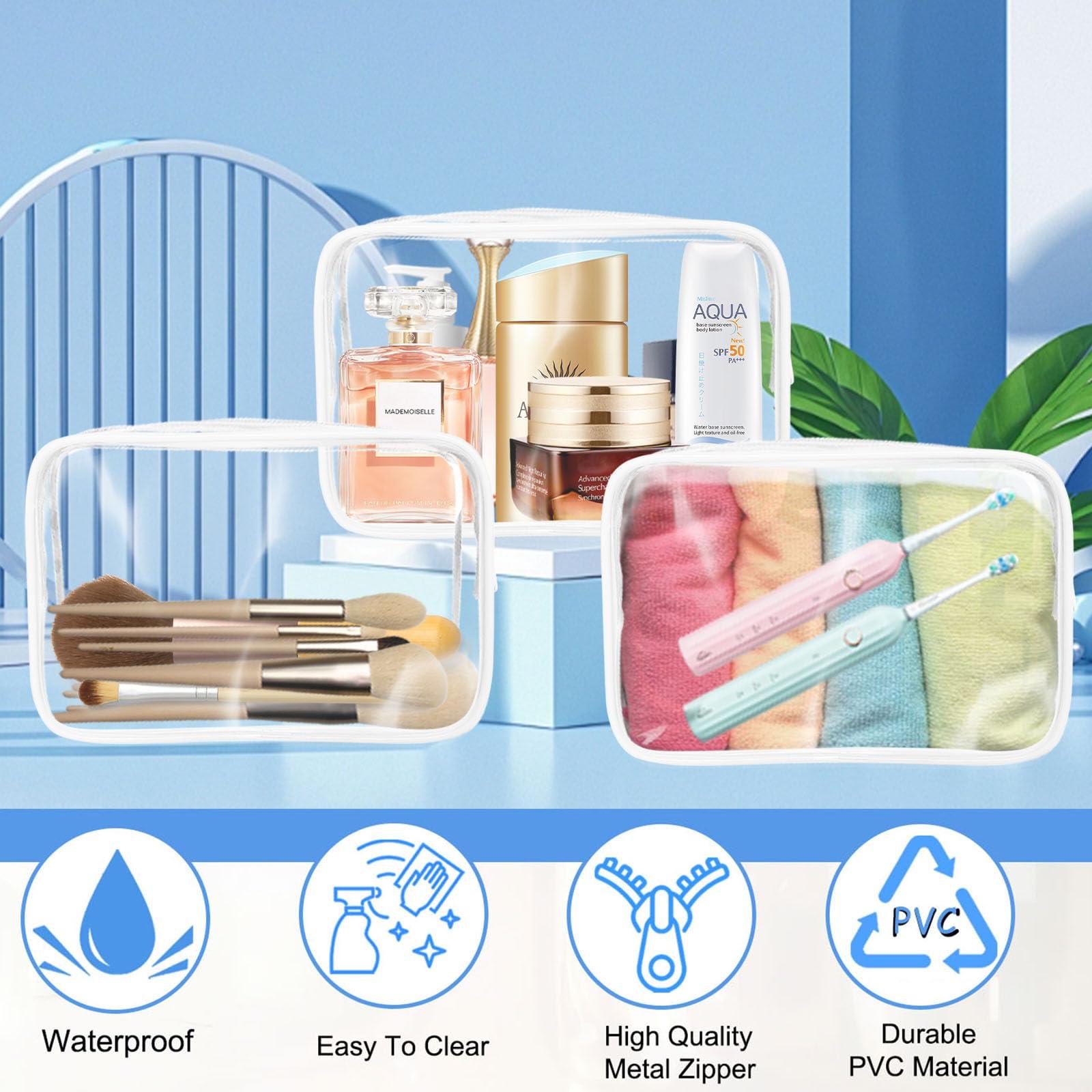 Eilyliafe Eilyliafe 12 Pieces Clear Makeup Bags Bulk, TSA Approved Toiletry Bag for Travel, PVC Waterproof Cosmetic Bag with Zipper, Transparent Pouches Organizer Storage for Men and Women (White, Large)