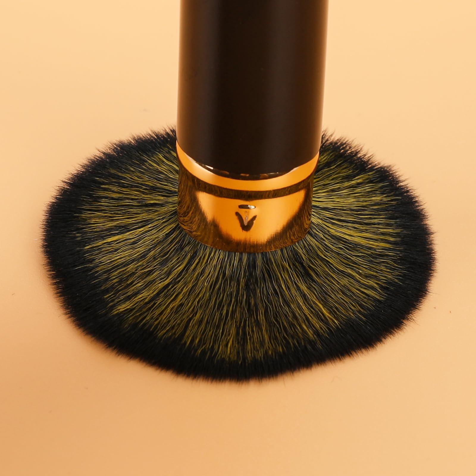 Mozeat Lens Retractable Blusher Brush with Cover, 2 Pack Travel Kabuki Bronzer Makeup Brush Liquid Cream Foundation Powder Brush Extensible Face Blender Brush Professional Concealer Brush for Women (Gold & Black)