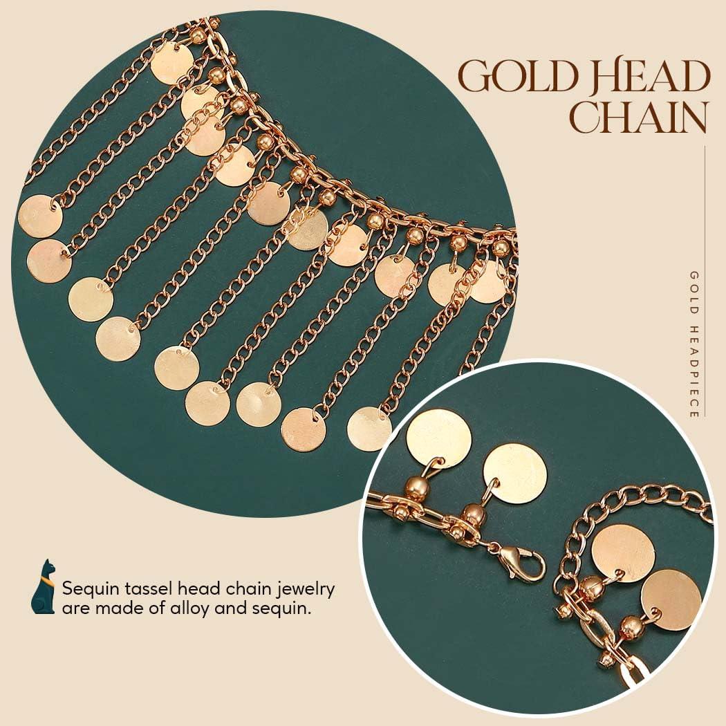 Aukmla Aukmla Sequin Tassel Head Chain Gold Headpiece Hair Chains Festival Costume Headband Hair Accessories for Women