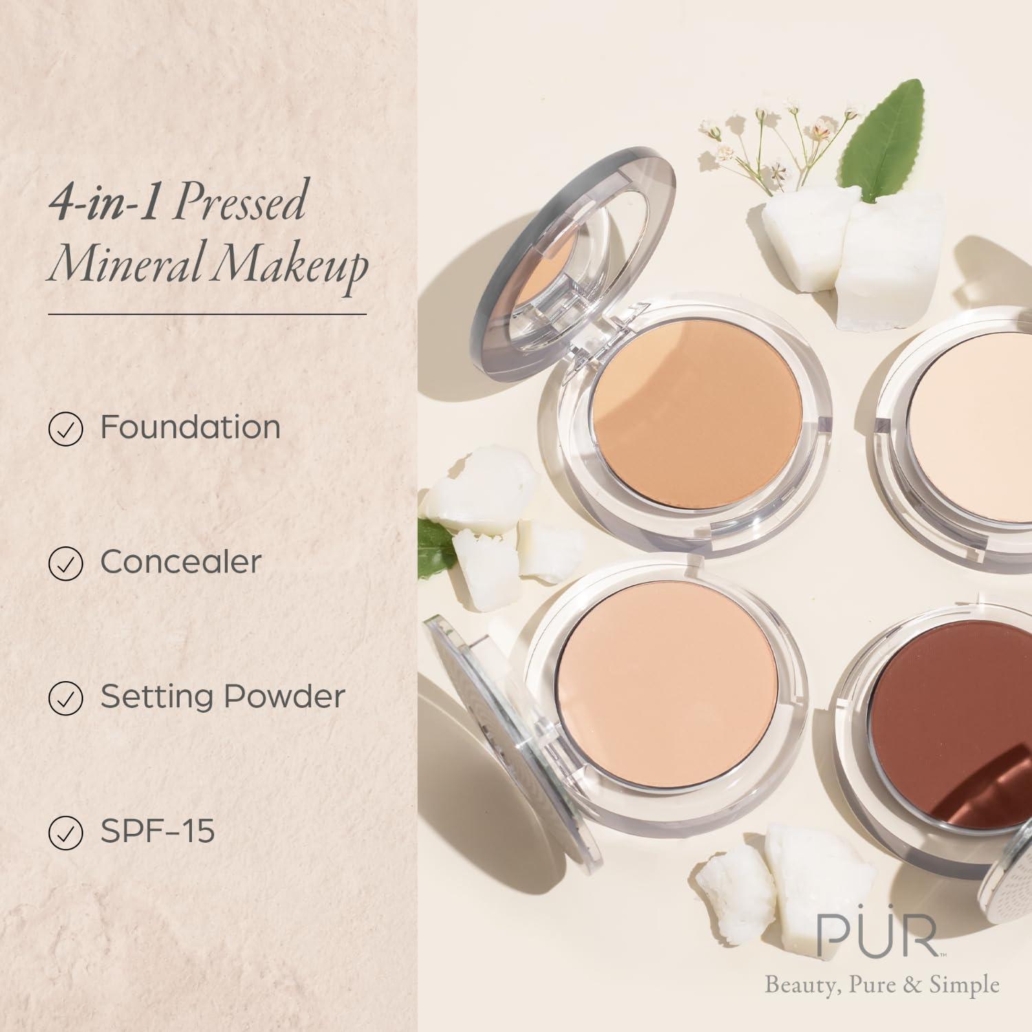 PR Beauty PUR Beauty 4-in-1 Pressed Mineral Makeup Powder Foundation with SPF 15 - Concealer & Finishing Compact Pressed Powder for Face - Buildable Medium to Full Coverage Foundation Powder (Linen)