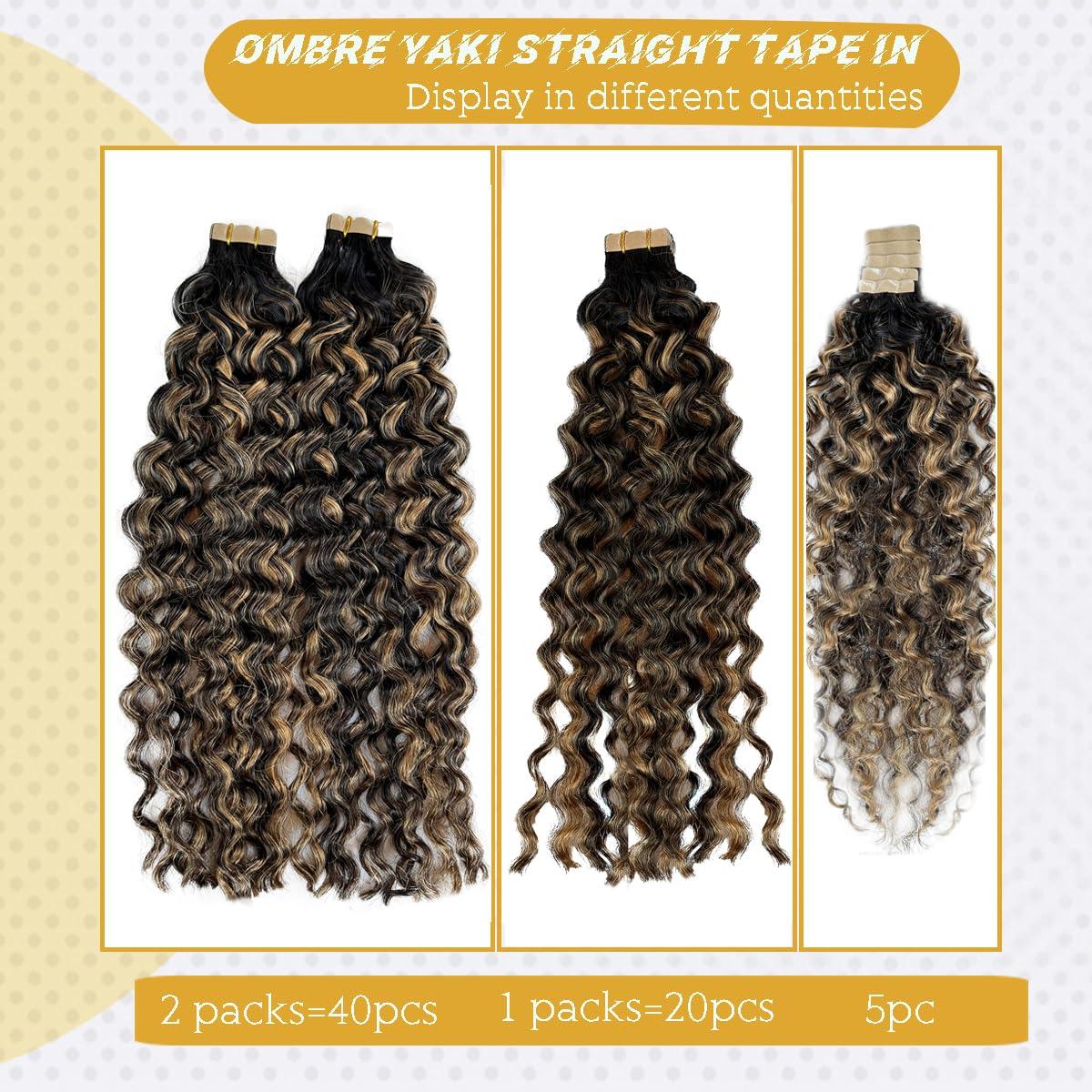 Smavida Water Wave Tape in Hair Extensions Human Hair Ombre Black Roots to Honey Blonde Tape ins Human Hair Extensions Invisible Glue in Hair Extensions Balayage Black Tape Hair Extensions for Black Women 20