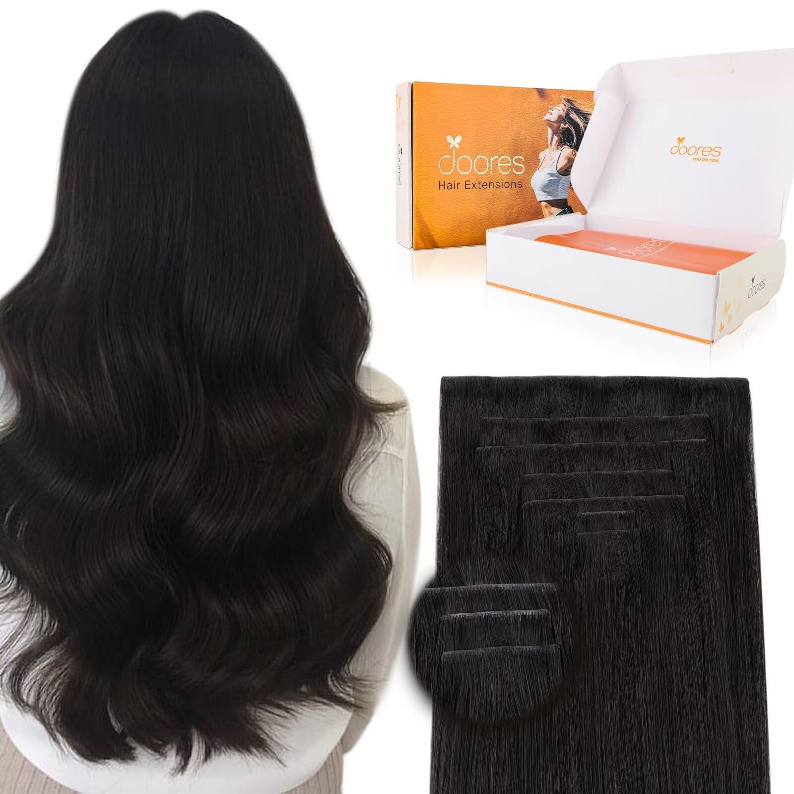 DOORES DOORES Clip in Hair Extensions Human Hair 20 inch 150g 7pcs, Natural Black Virgin Human Hair Clip in Extensions, Human Hair Extensions Invisi Edge Clip in, Natural Hair Extensions