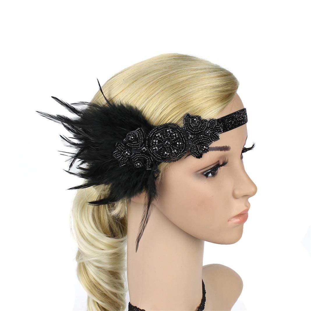 Lovfingu 1920s Accessories Flapper Headband Art Deco Roaring 20\'s Headpieces for Women Gatsby Costume Hair Clip 09Black