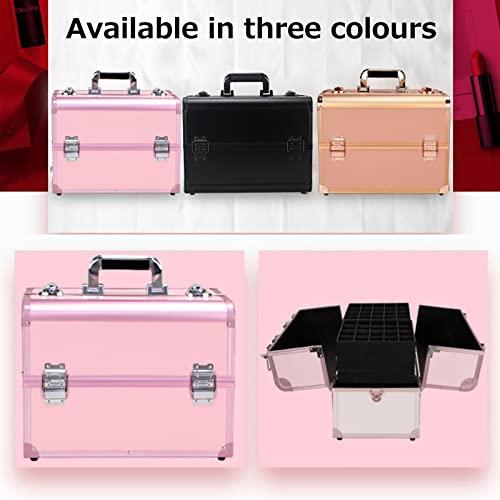 HJXGQJM Hard Shell Vanity Cases Portable Water Proof Cosmetic Travel Case, Cosmetic Case For Women Girl, Cosmetic Case With Lock,Travel Makeup Train Case, For Nail Supplies Cosmetology Case, Pink cosmetic cas
