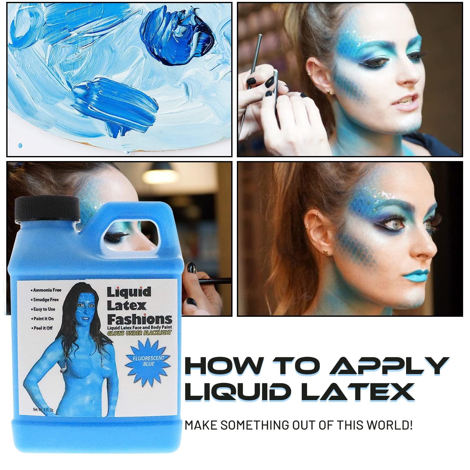 Liquid Latex Fashions Fluorescent Blue 8 Oz - Liquid Latex Face and Body Paint, Black Light UV Reactive GLOW, Ideal for Cosplay, Costumes, Concerts, Halloween and Theater, Parties!
