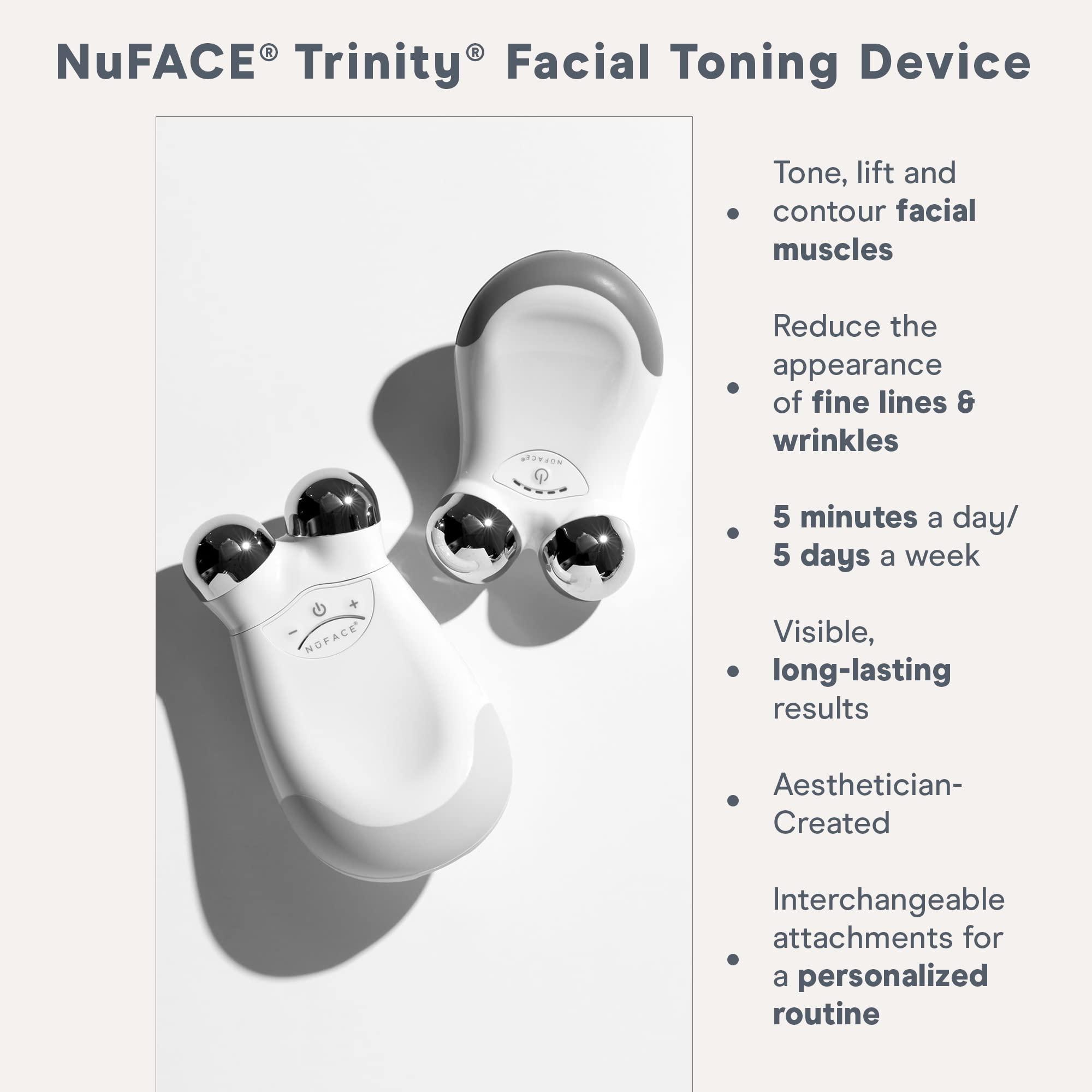 NuFACE NuFACE Trinity Microcurrent Facial Device Kit - FDA Cleared Face Sculpting & Neck Tightening Device to Contour Cheeks & Brows + Microcurrent Gel Activator, Silk Crme & Brush