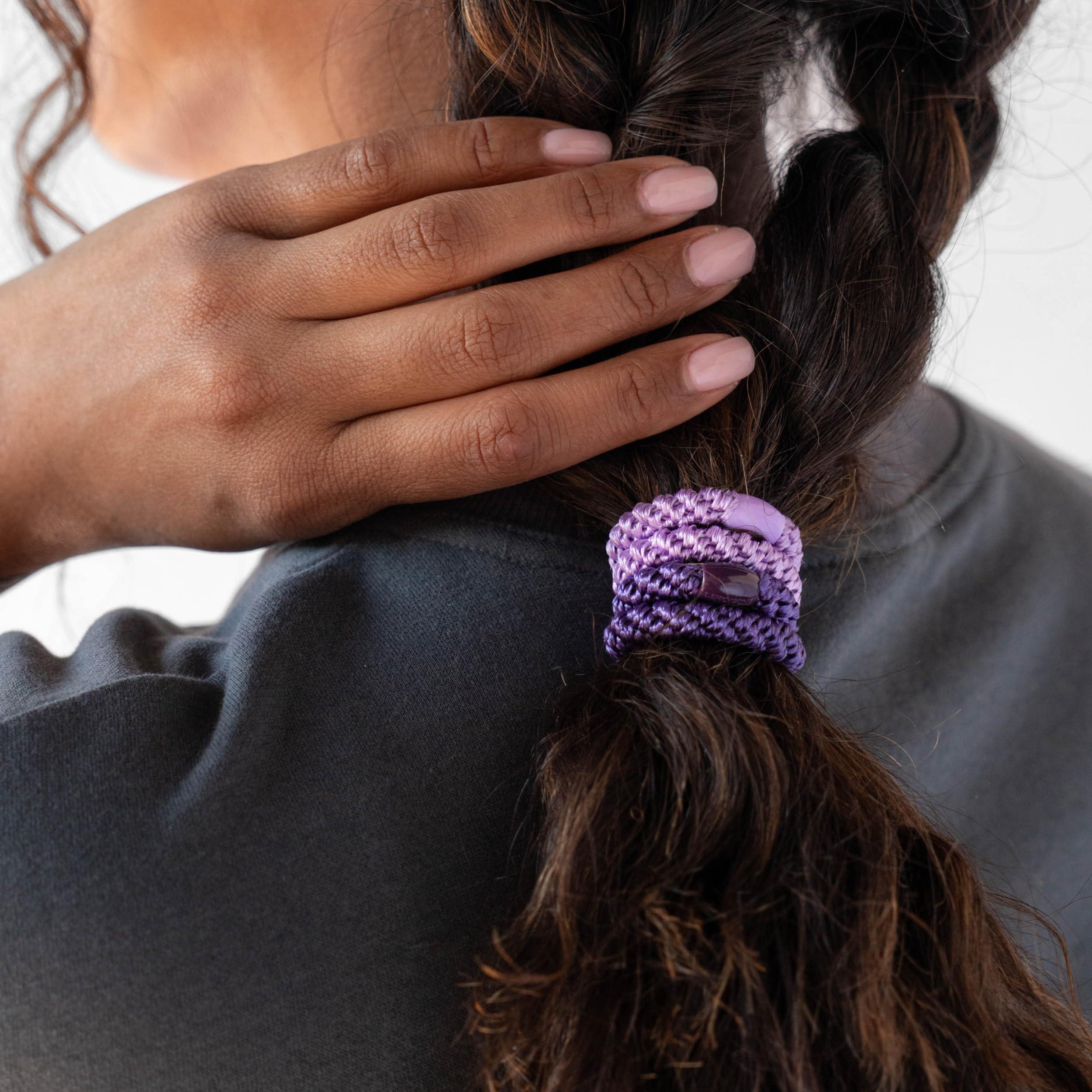 L. Erickson L. Erickson Grab & Go Pony Tube - Pixie Purple and Beige Mix - 15 Pack Ponytail Holder Hair Ties