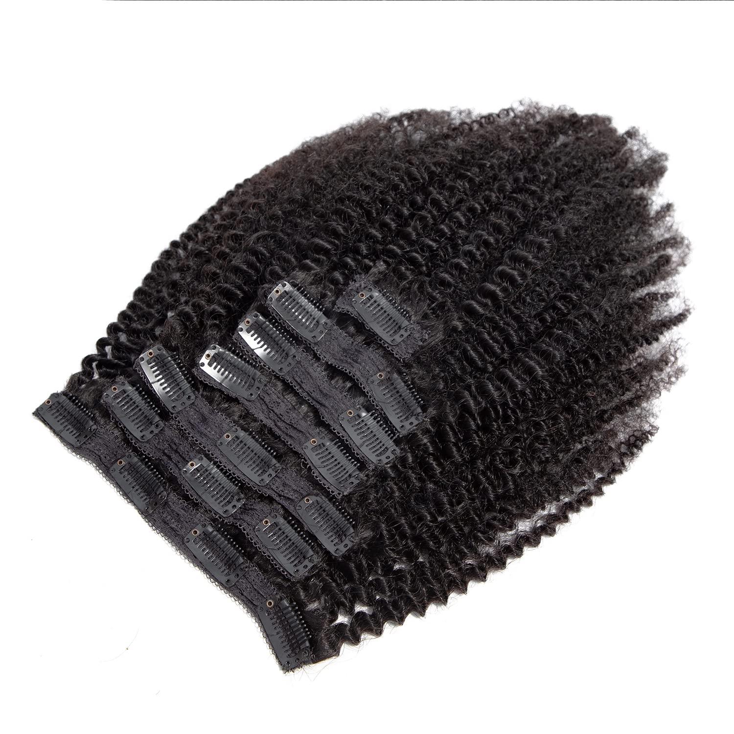 YOOONXI Kinky Curly Clip in Hair Extensions Real Human Hair 4B 4C Human Hair Clip in Extensions Double Weft Afro Kinky Curly Clip ins for Black Women Natural Color 7pcs 70g/set 14Inch