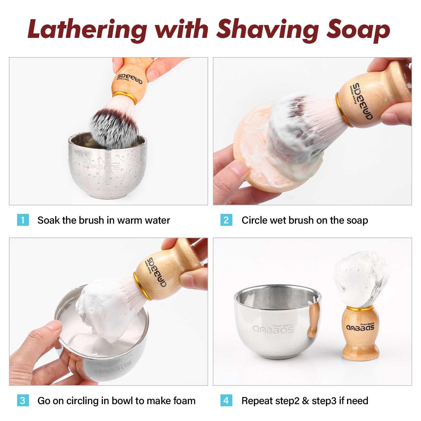 Anbbas Anbbas Shaving Brush Synthetic Badger and 100g Shaving Soap with Bowl Stainless Steel,Black Acrylic Shaving Stand Holer for Man Wet Shave Kit