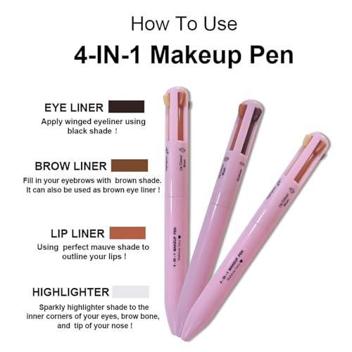 MKNZOME MKNZOME 4 in 1 Makeup Pen, 8 Colors Eyebrow Contour Eyebrow Pencil Eyebrow Pen Makeup Pencil 4 in 1(Eye Liner, Brow Liner, Lip Liner, Highlighter) Travel Beauty Makeup Pen, 2 Count