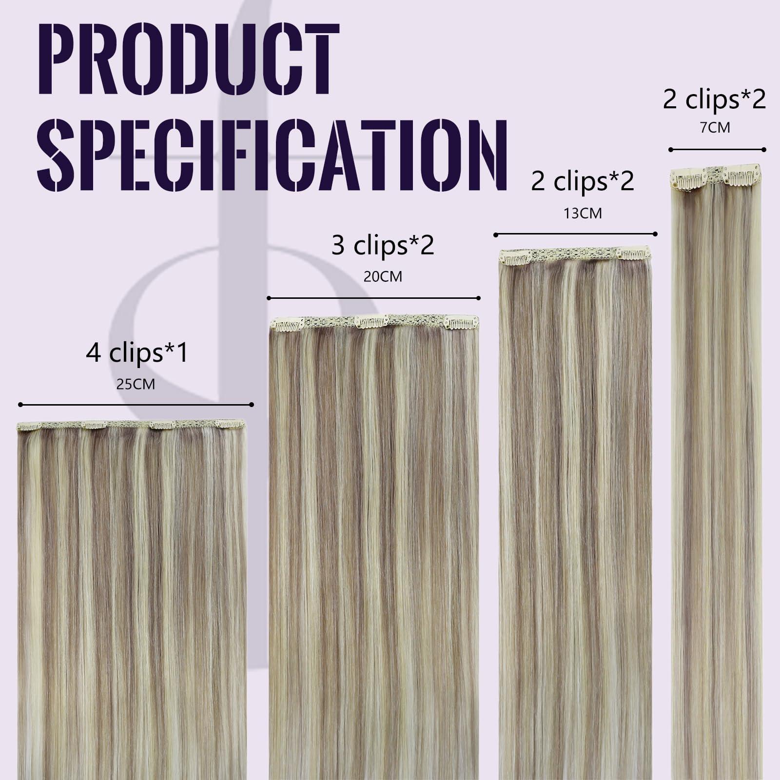 Fshine Fshine Dirty Blonde Clip in Extensions Human Hair 22 Inch 120g Lace Clip in Remy Hair Extensions Dirty Highlighted with Platinum Blonde Hair Extensions Hair Clip in Blonde Remy Hair 7pcs