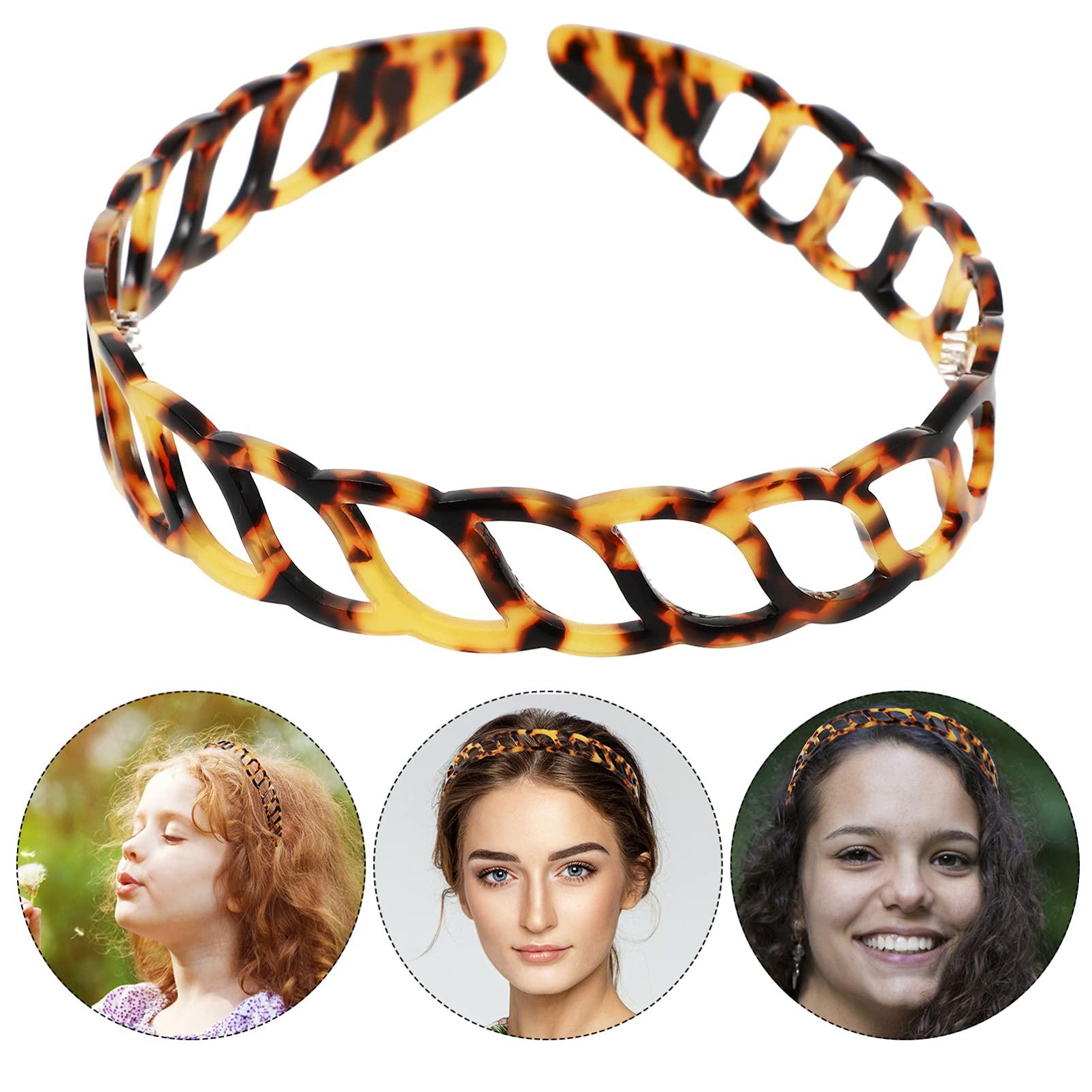 Lurrose Lurrose French Tortoise Shell Headband Celluloid Acetateh Hairband Non- slip Washing Face Hairband Hair Hoop Hair Accessorie for Women (Deep Tortoiseshell)